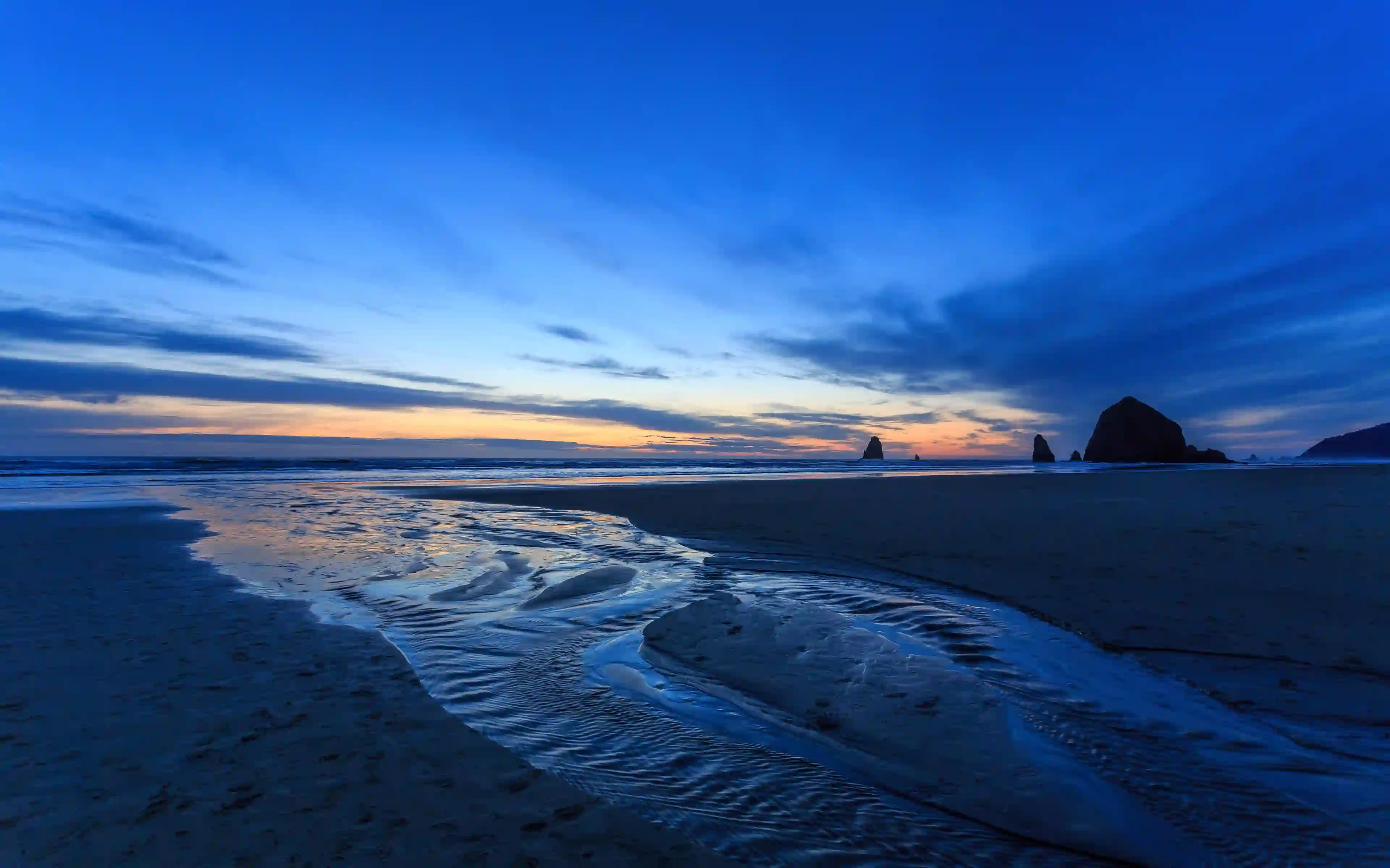 海滩 日落 蓝调 海边风景 潮水 晚霞