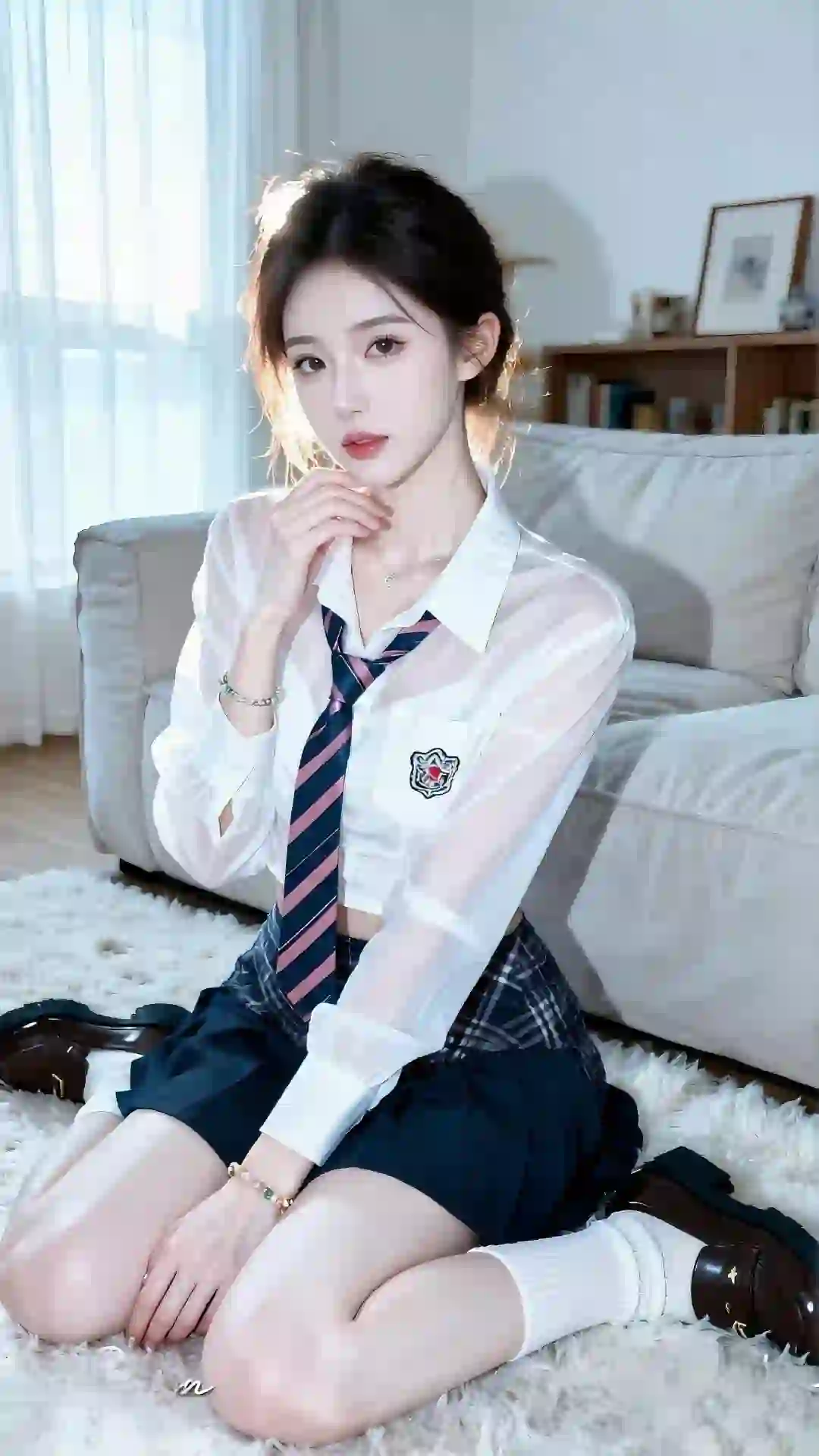 jk制服 长发美女 清纯 居家 双马尾 沙发