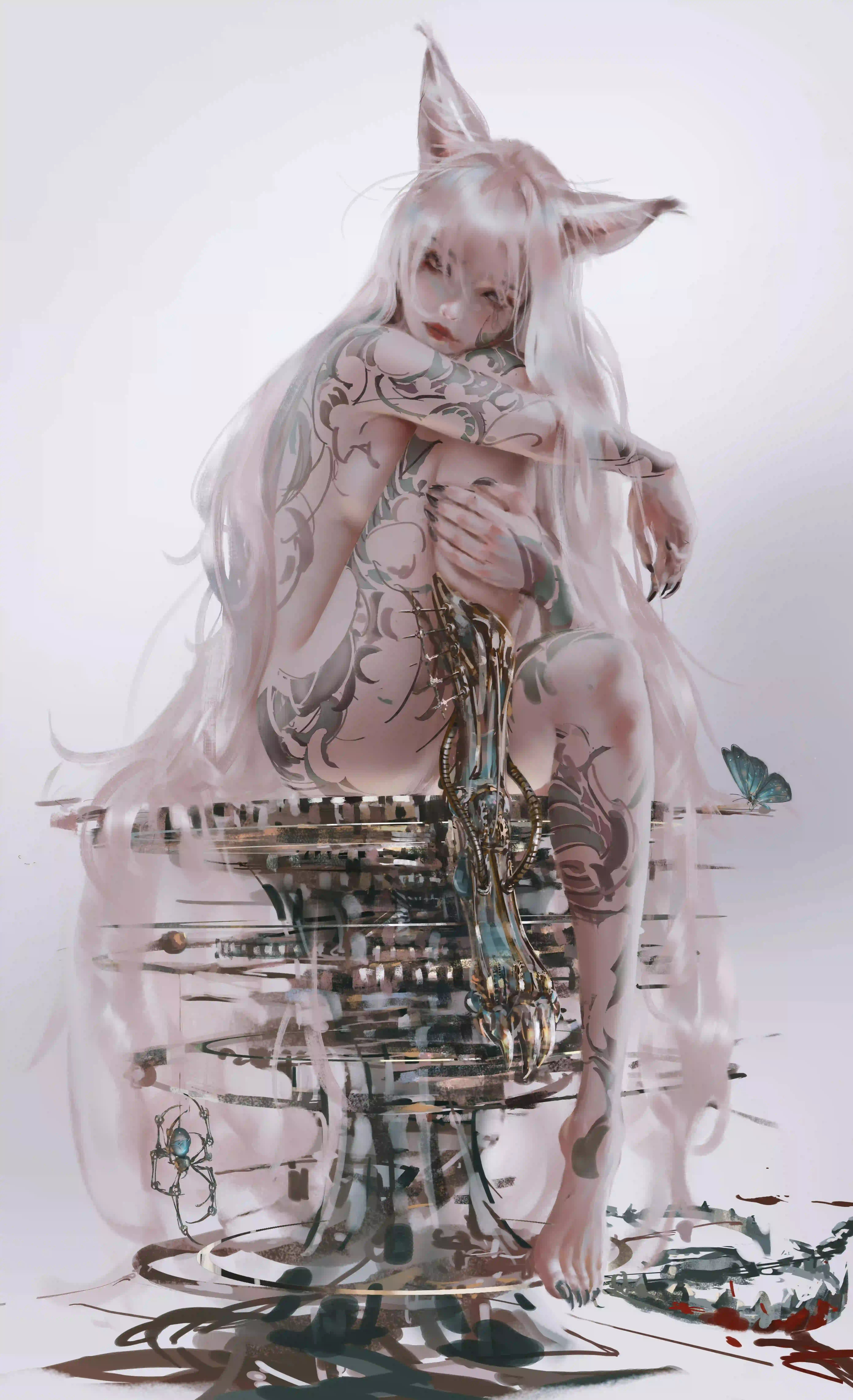 wlop 个性纹身 性感美女 长发美女