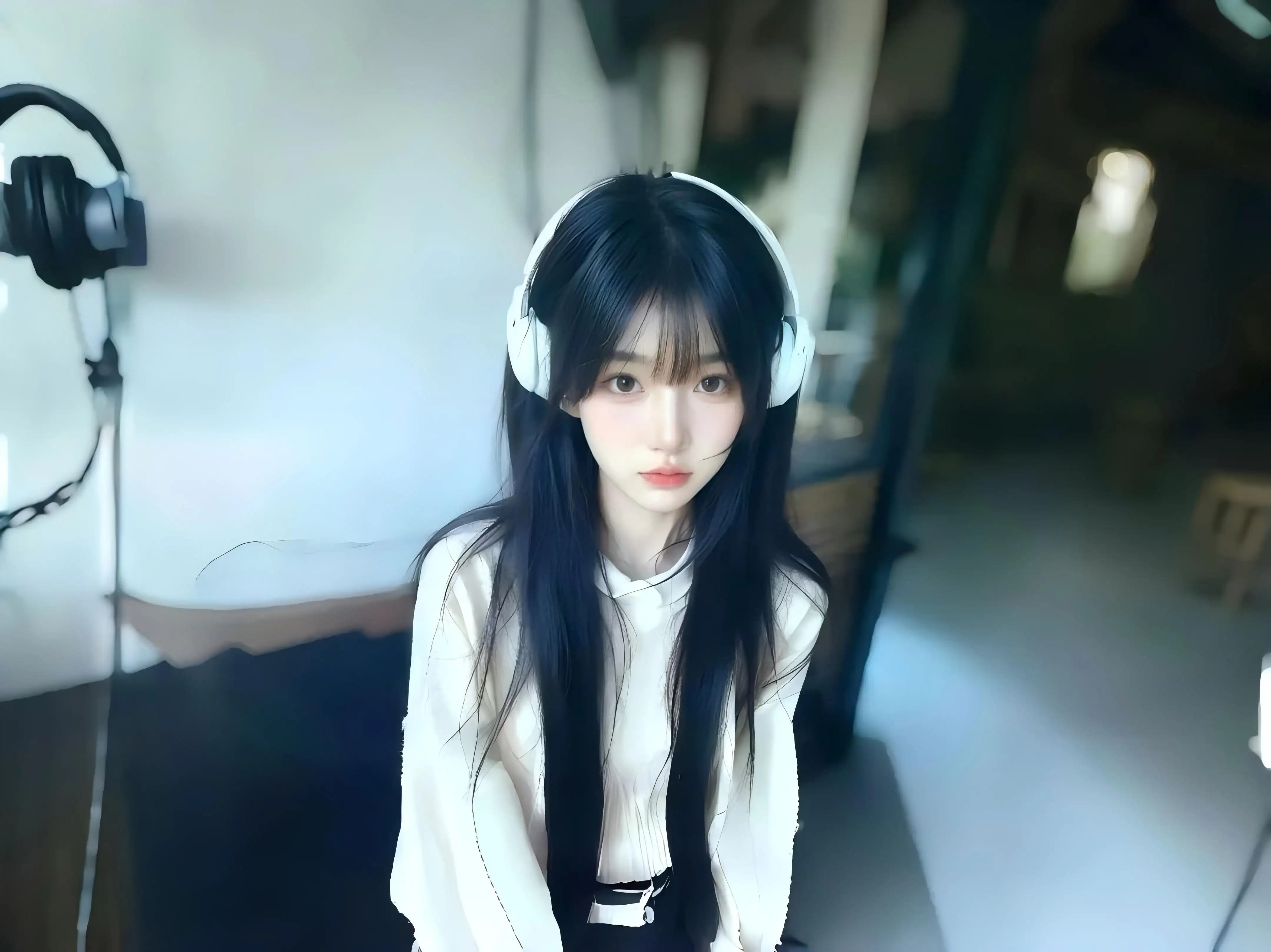 听音乐的黑发女孩