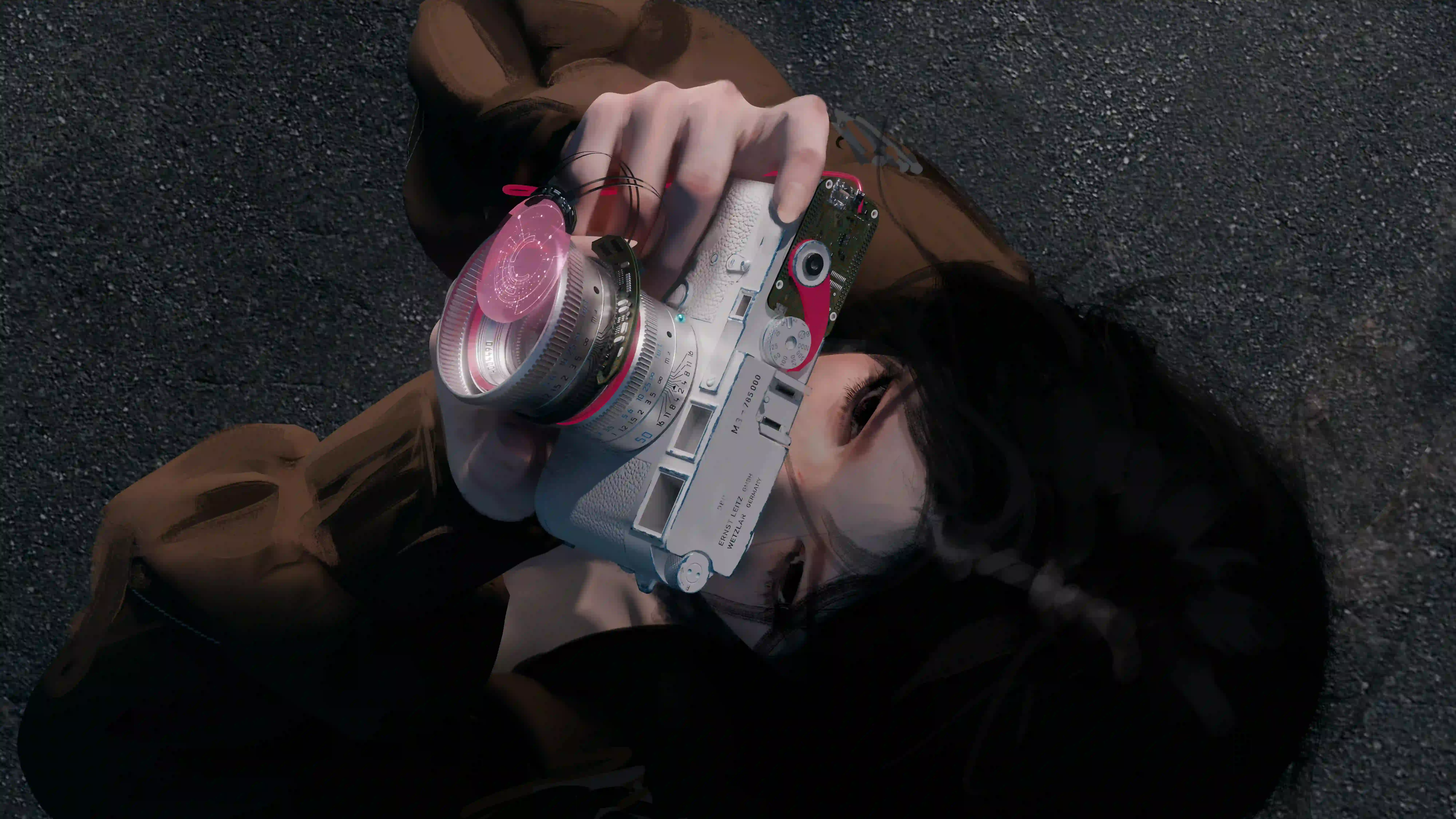 拍照 粉色相机 动漫长发女孩 wlop