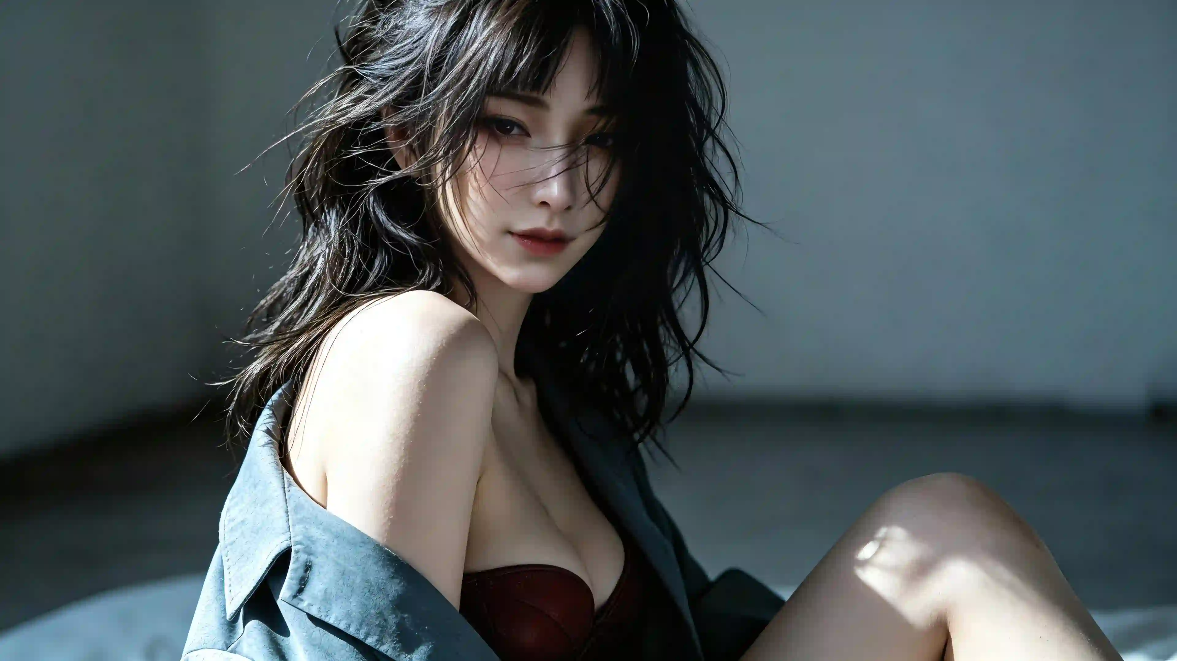 长发性感美女 牛仔衣 个性