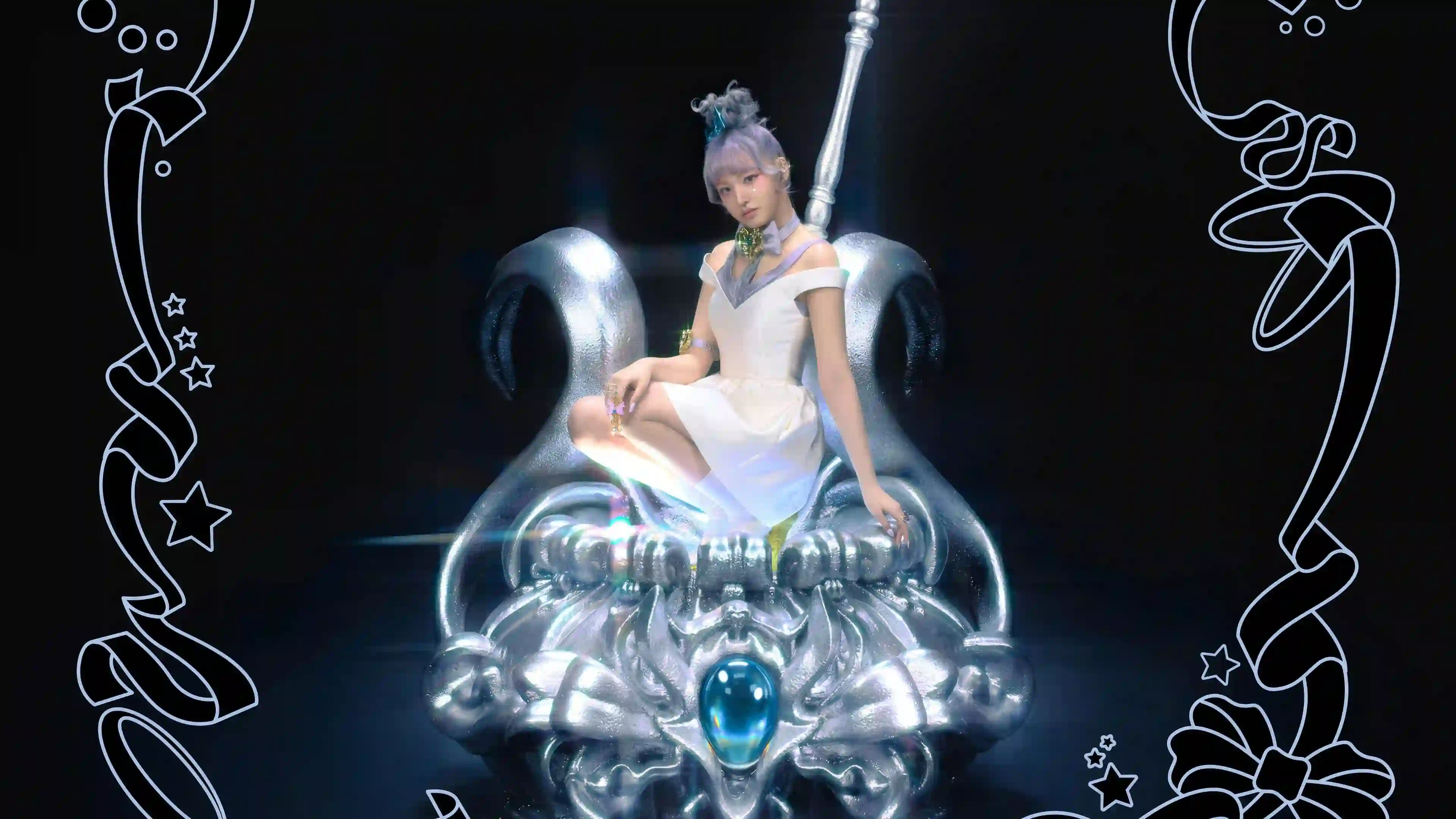 长发美女 王冠 黑色背景