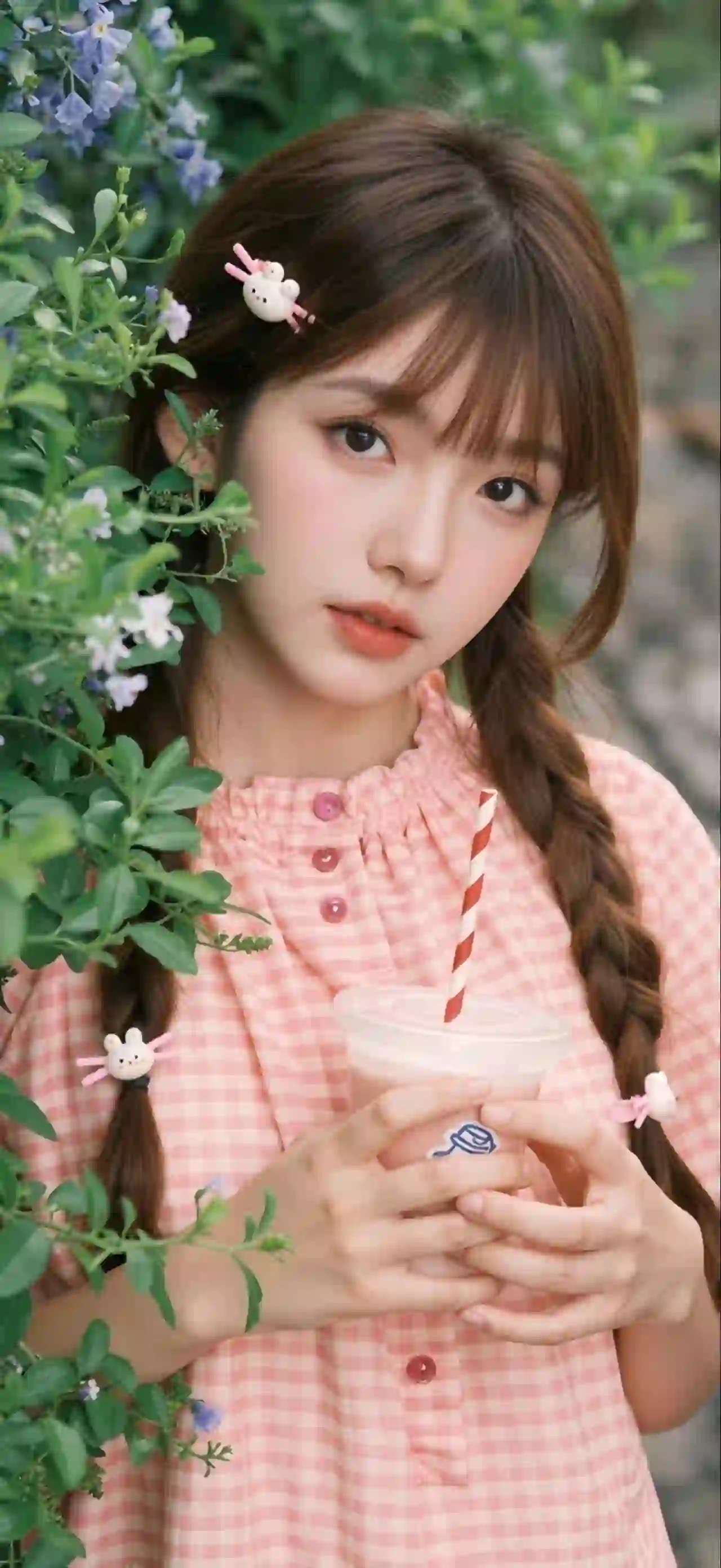 美女 长发美女 格子衫女孩 双马尾女孩