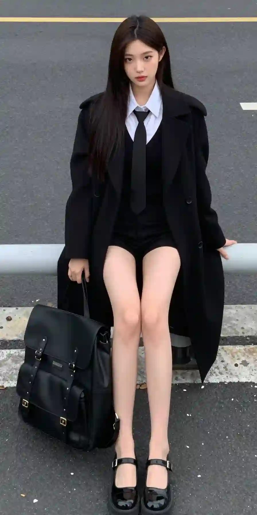 职业穿搭 黑色背包 长腿美女 御姐 大长腿