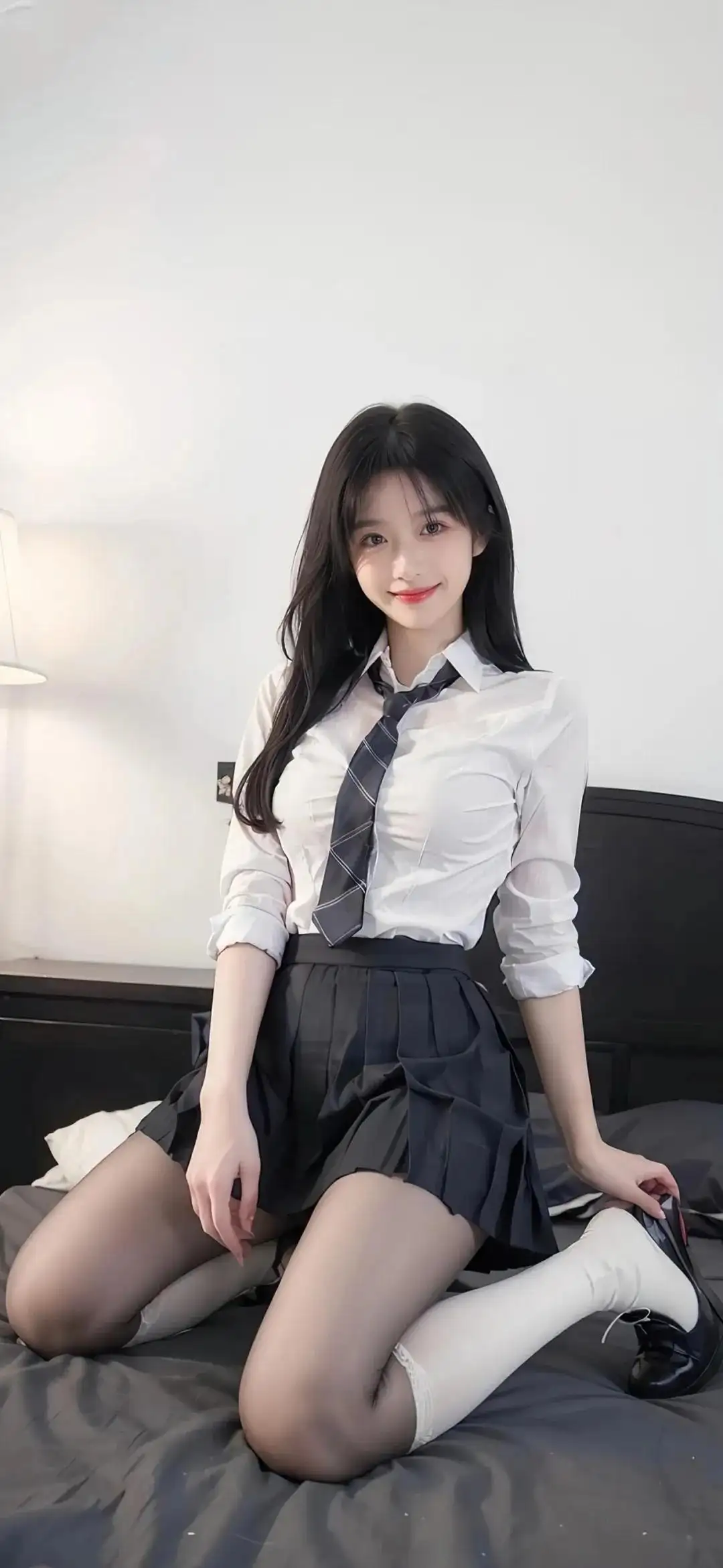 跪姿长发黑色jk美女