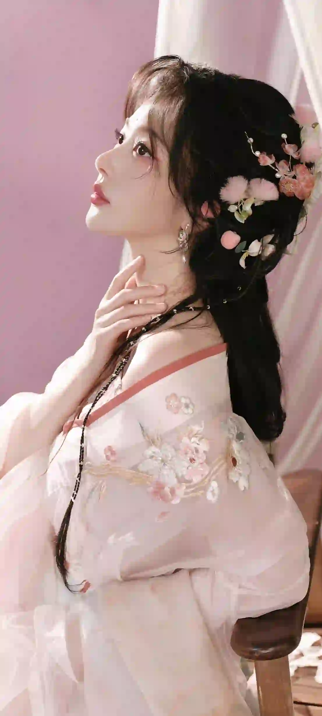 古风造型 长发美女 古风美女 孔雪儿 粉色背景