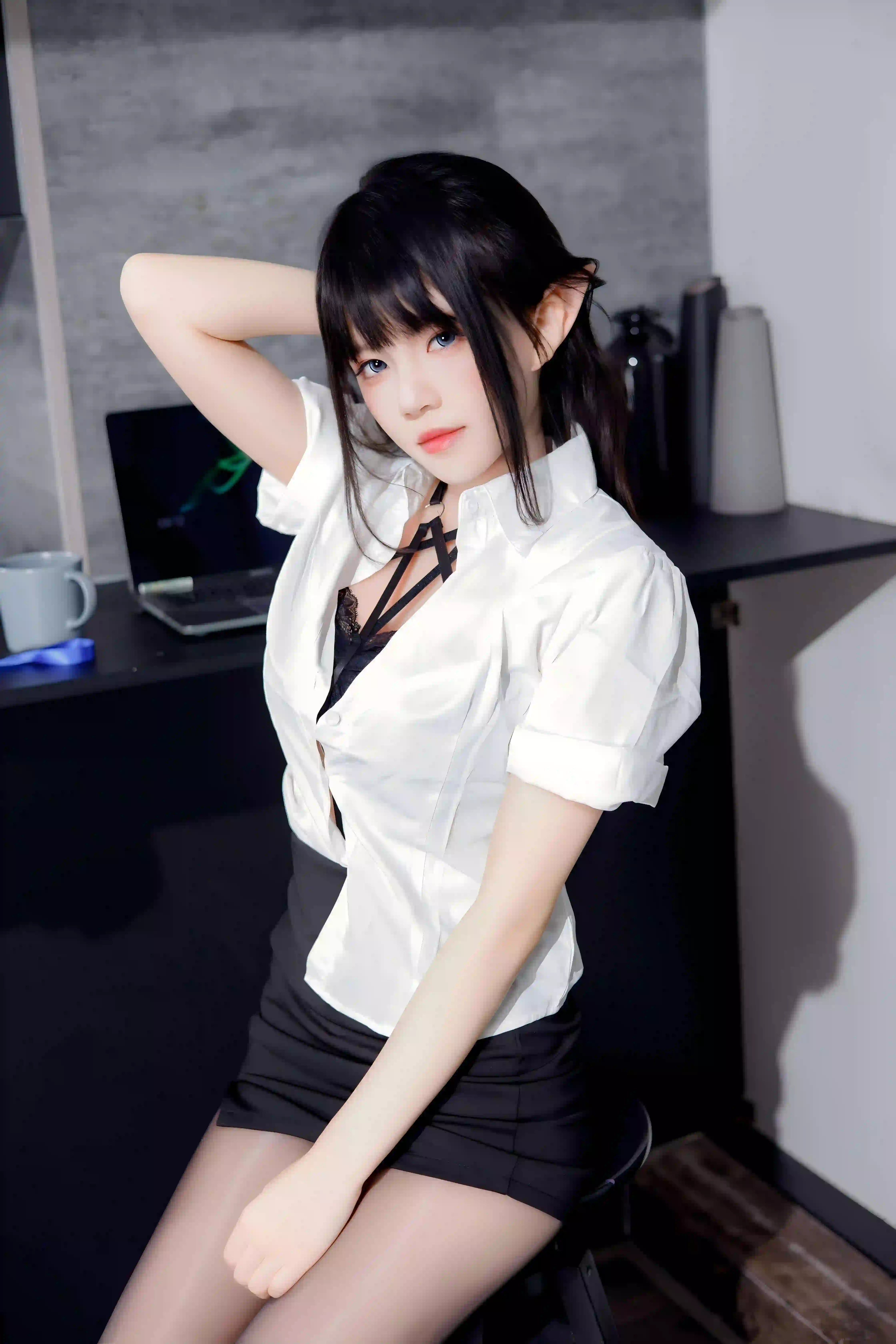 职业装 职业穿搭 长腿丝袜美女 白色衬衫 8