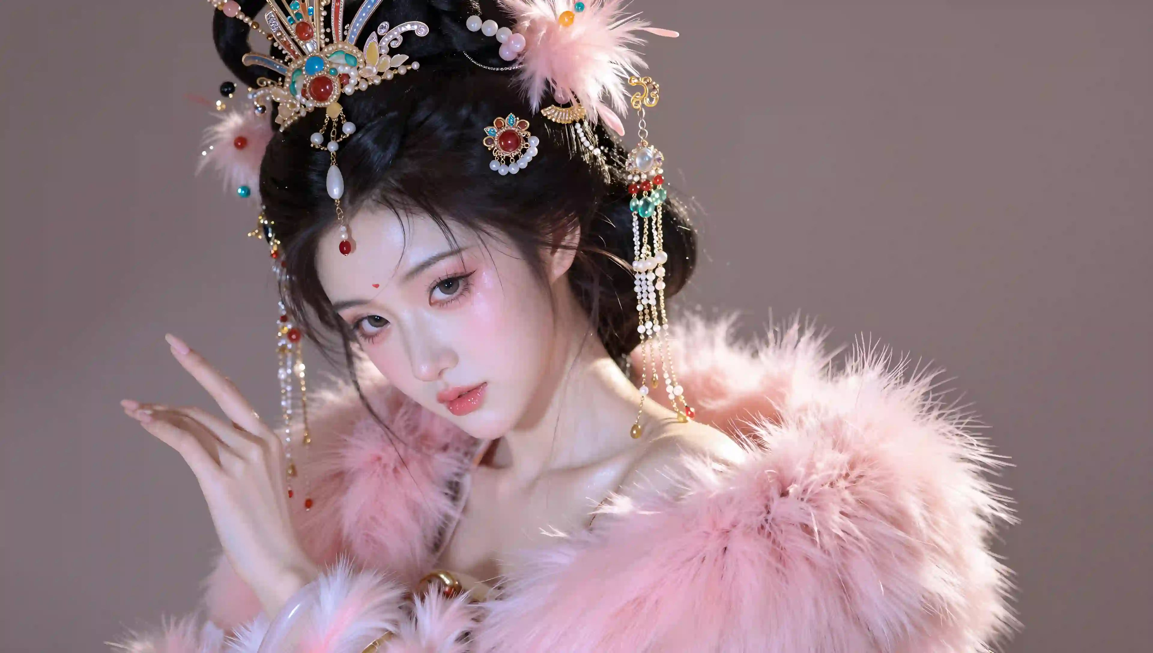 古风 少女 华丽 头饰 粉色 唯美