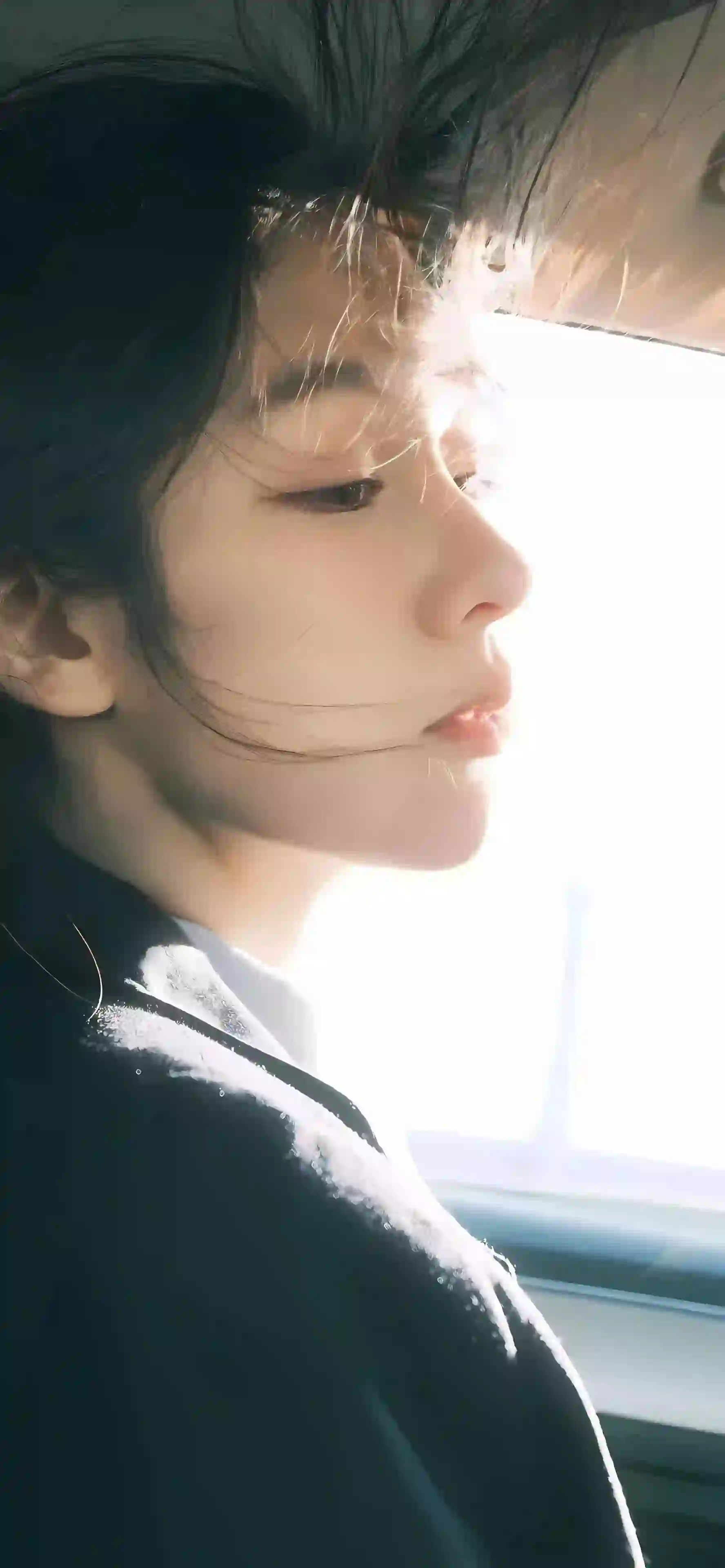 唯美侧颜 长发清纯美女 微风
