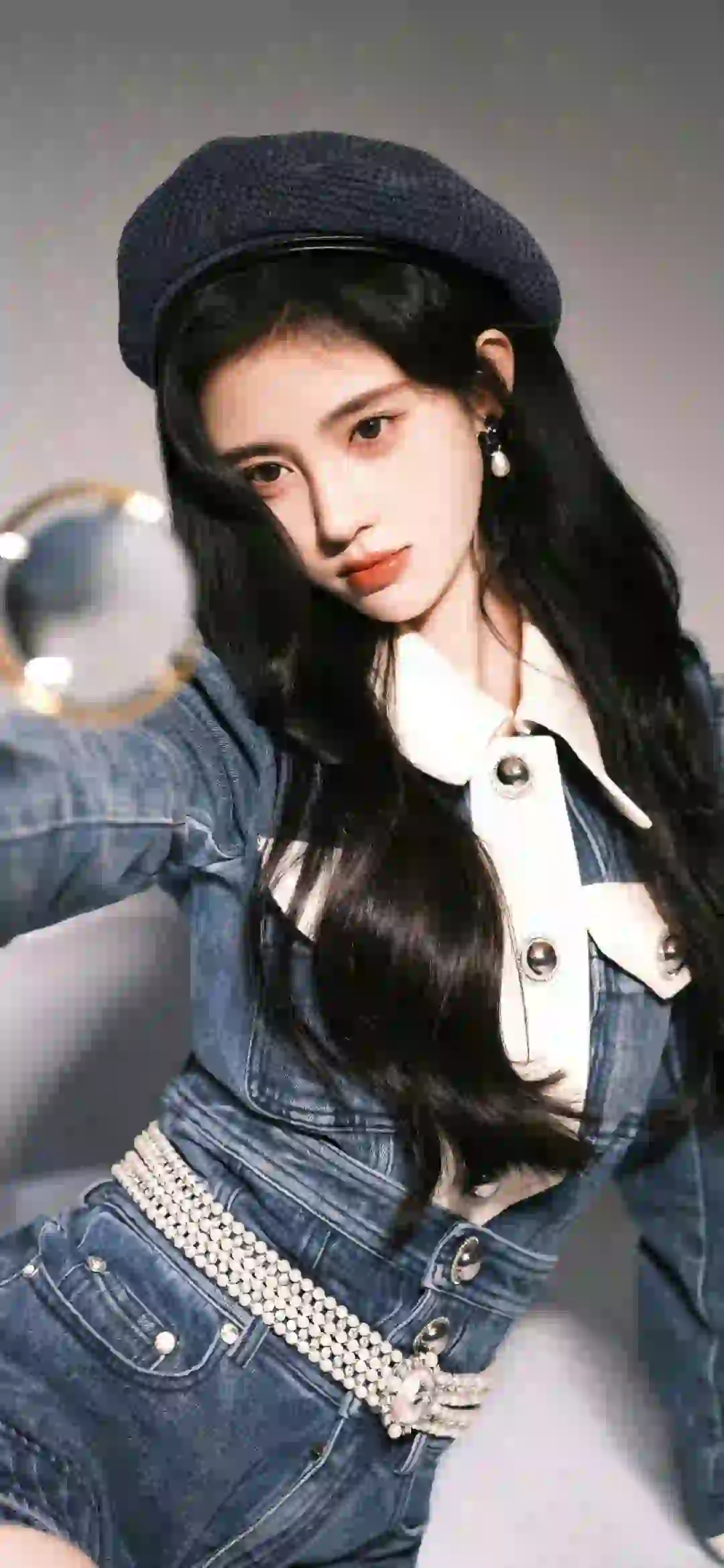 鞠婧祎 长发可爱美女 明星壁纸 带着帽子的女孩 牛仔穿搭