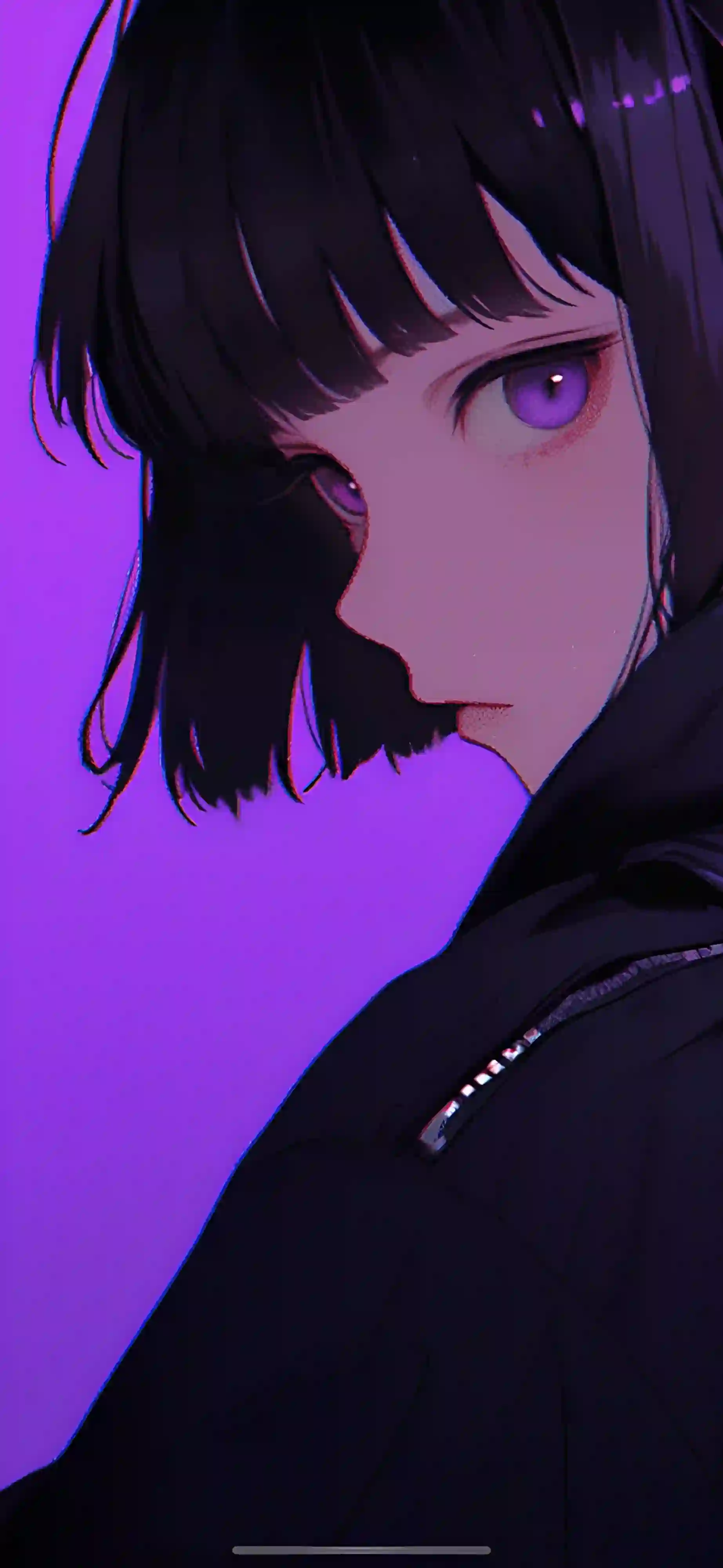 动漫 少女 侧颜 紫色背景 黑发 头像
