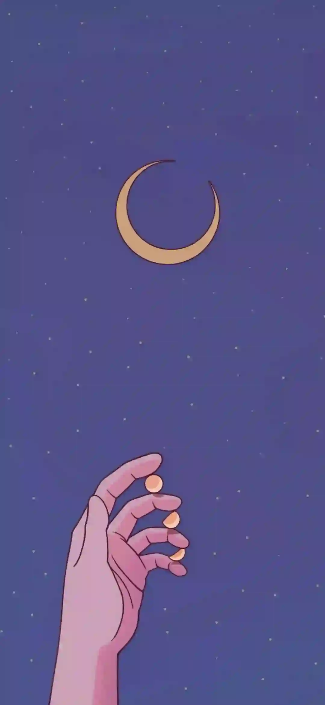蓝紫色星空 弯月 手绘插画 梦幻壁纸 星星夜空