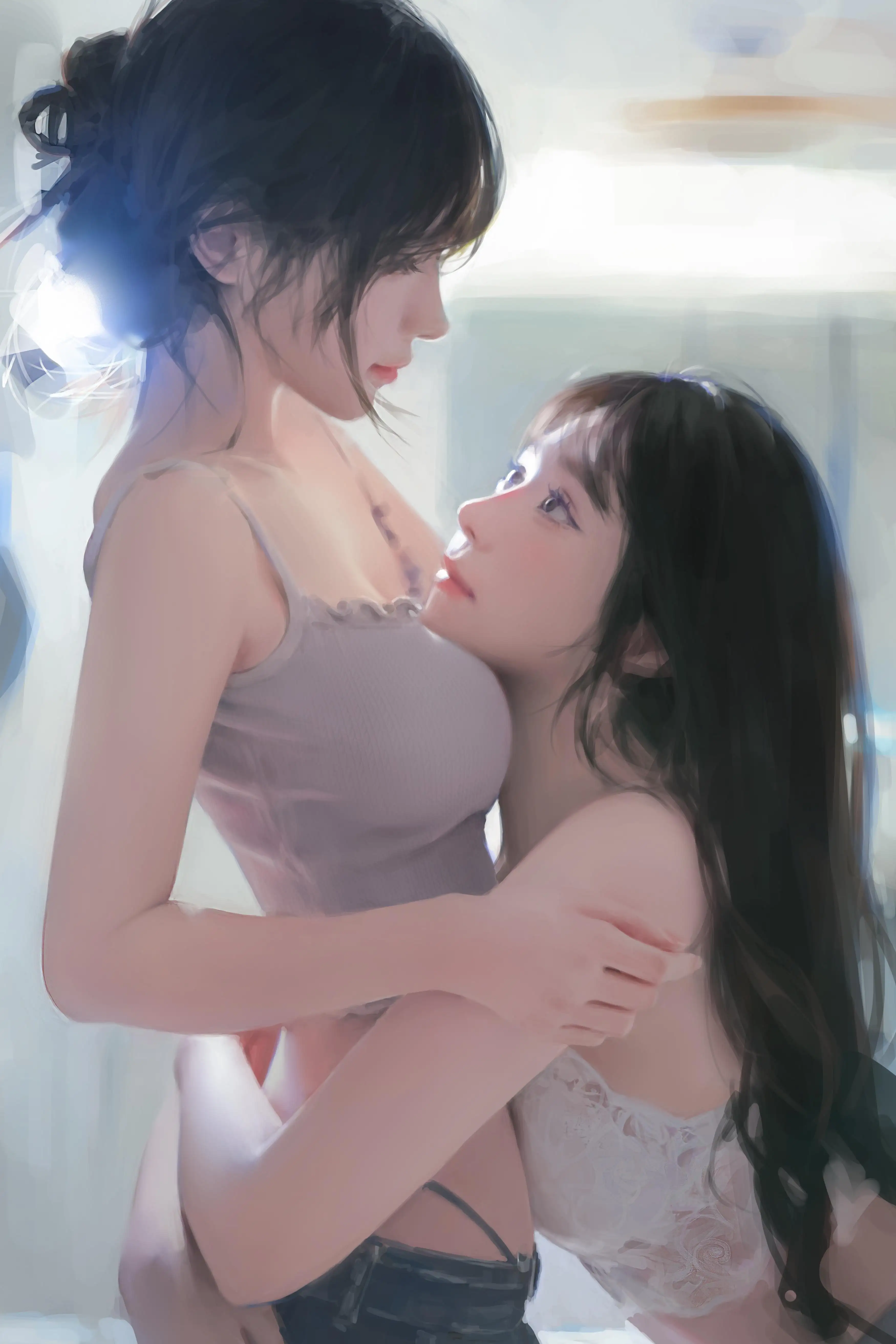 青春洋溢的性感美女闺蜜甜蜜拥抱含情脉脉AI手机壁纸图片