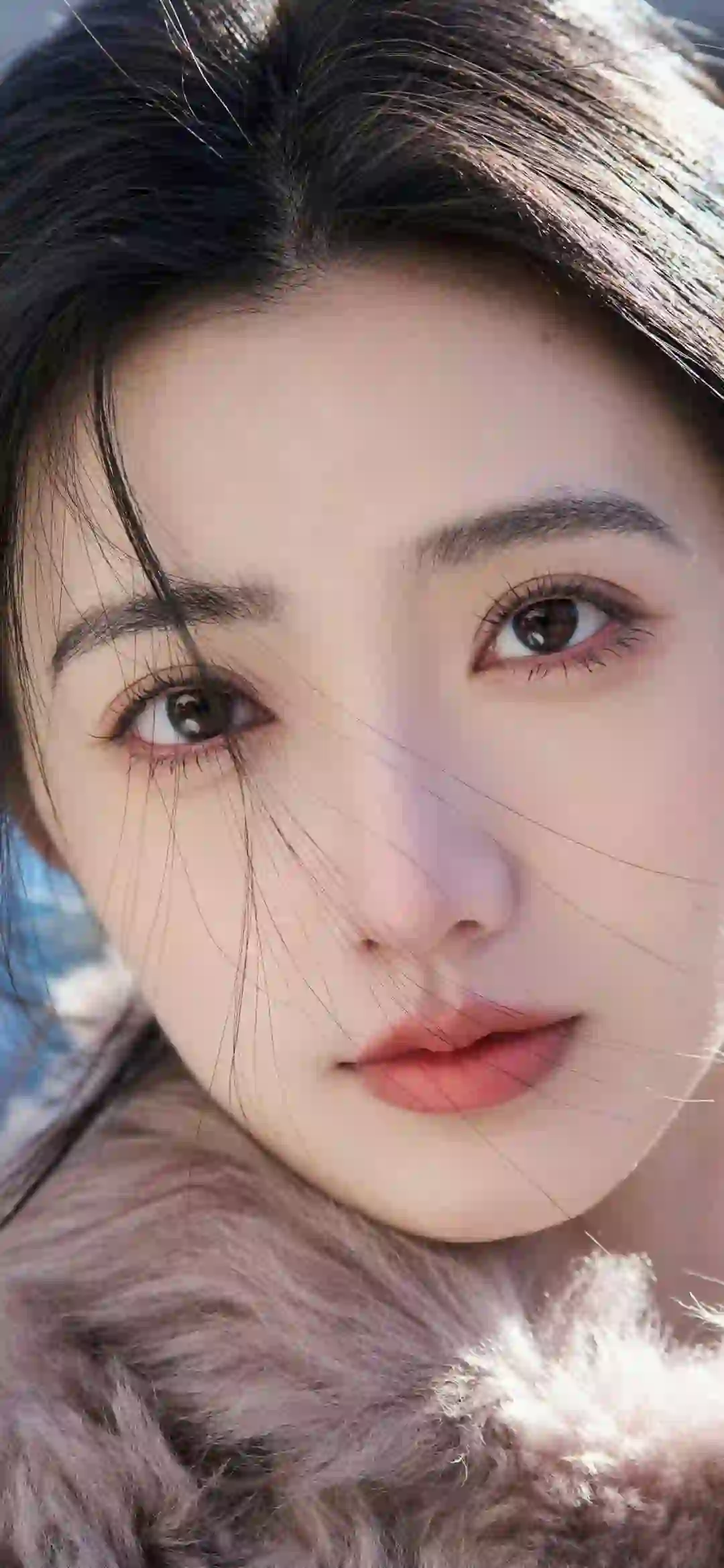 长发美女 毛绒绒的衣服