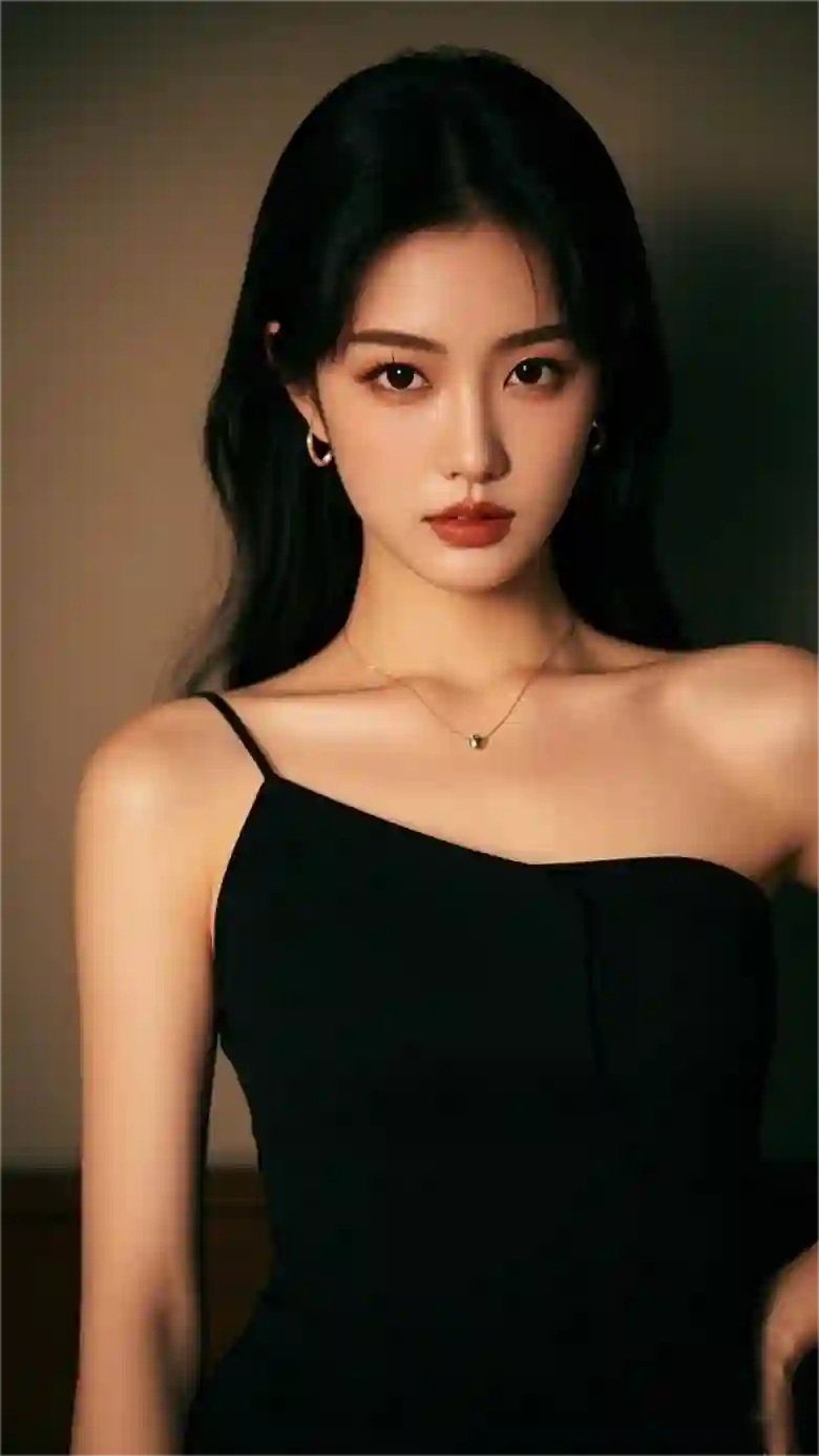 长发吊带美女 黑色吊带 气质美女 性感美女