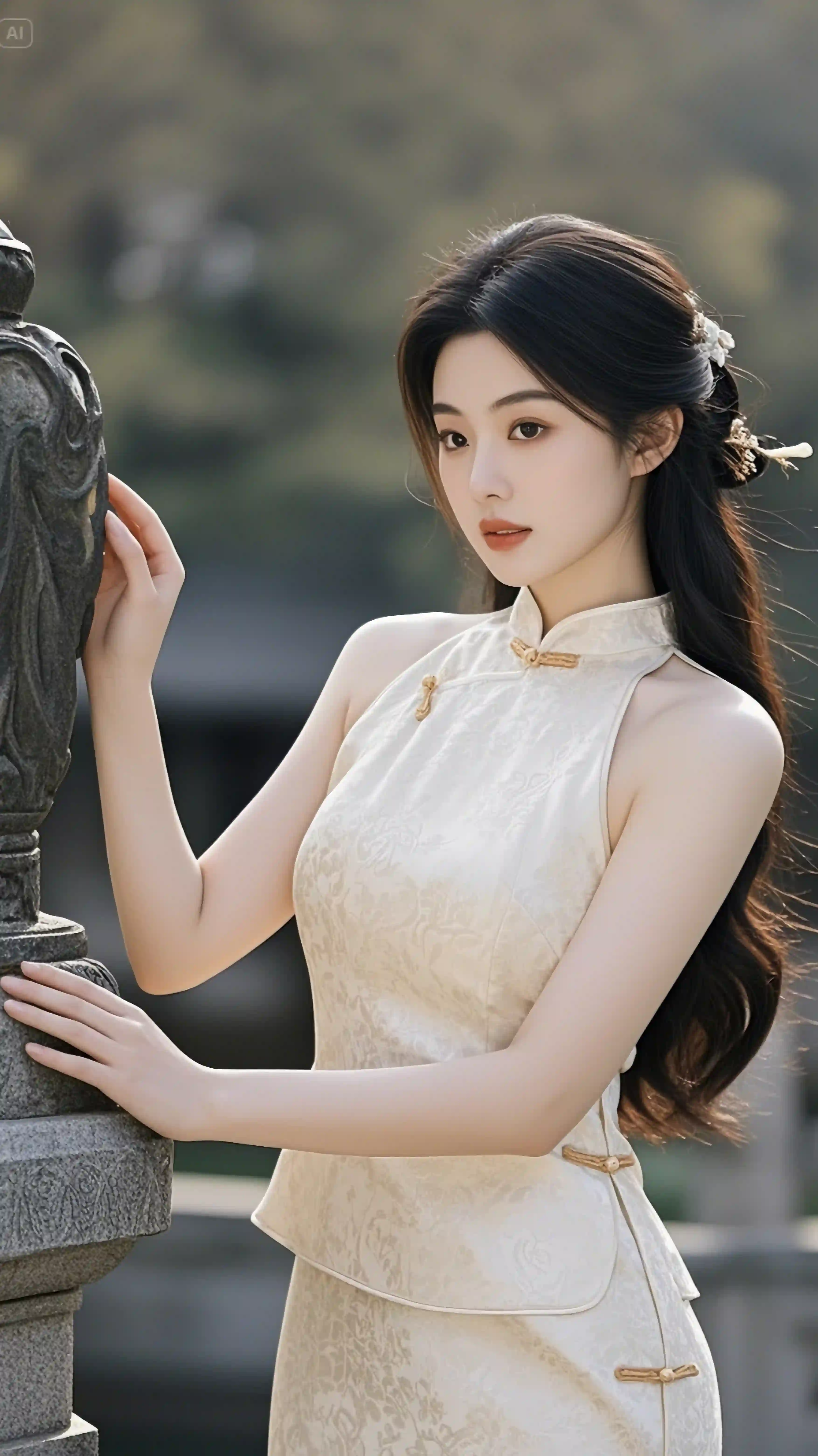 古风美女 长发美女 白色衣服 