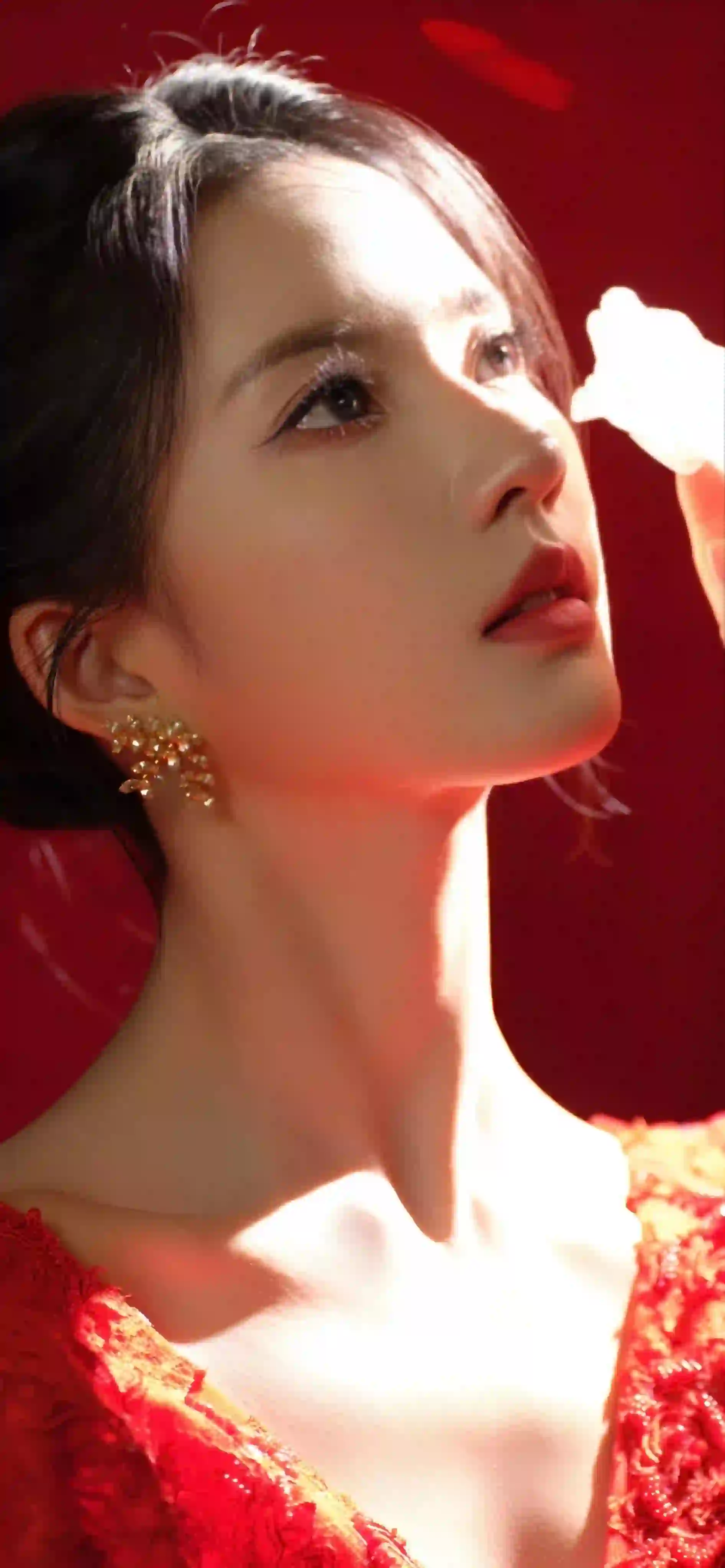 红色礼服 长发红裙美女 张婧仪 光影