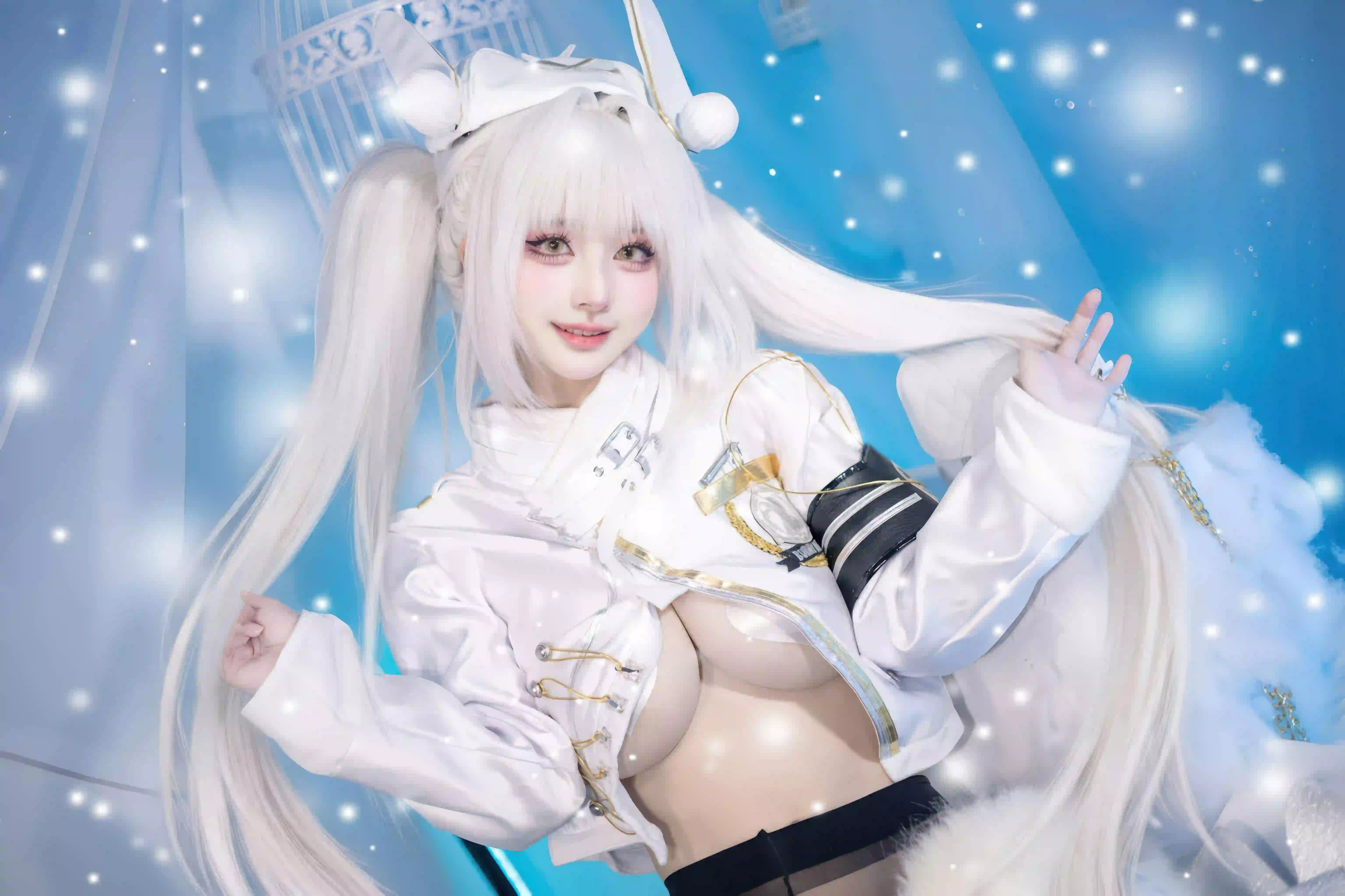可爱双马尾女孩 白色长发 性感美女