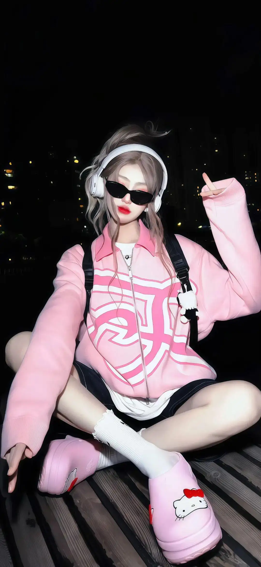 个性穿搭粉红色系酷酷女孩