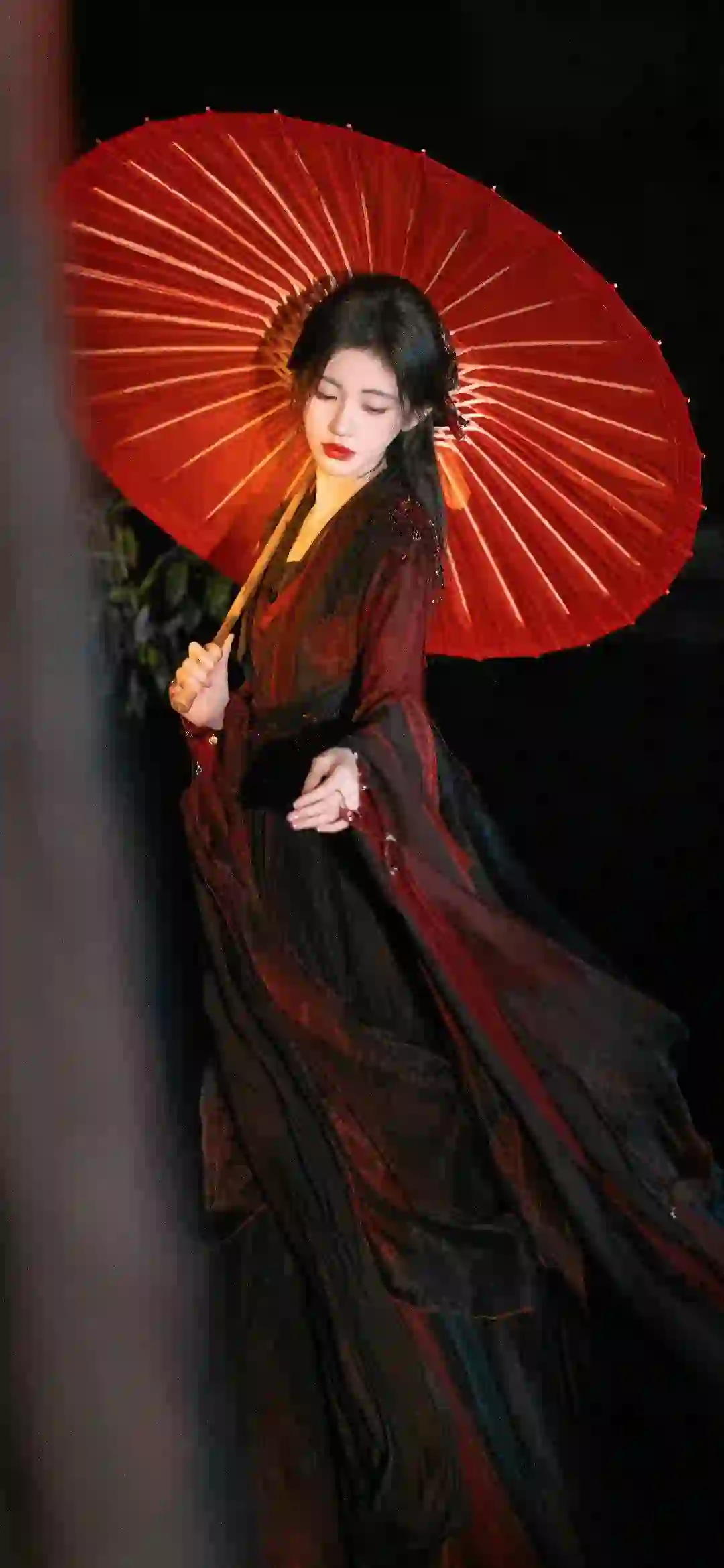 汉服古风美女 红色油纸伞 汉服 鞠婧祎