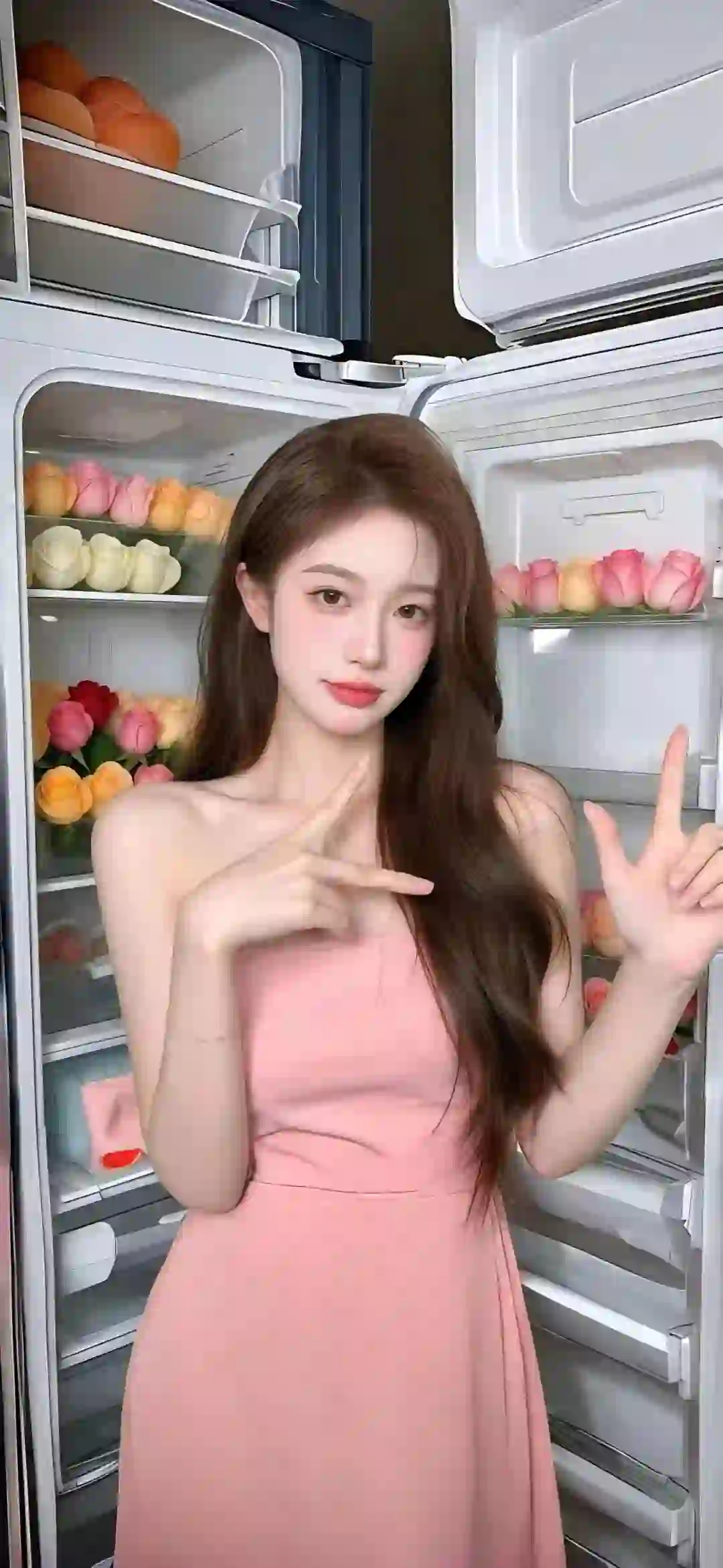 居家场景 玫瑰花 🌹 长发粉红色长裙女孩 