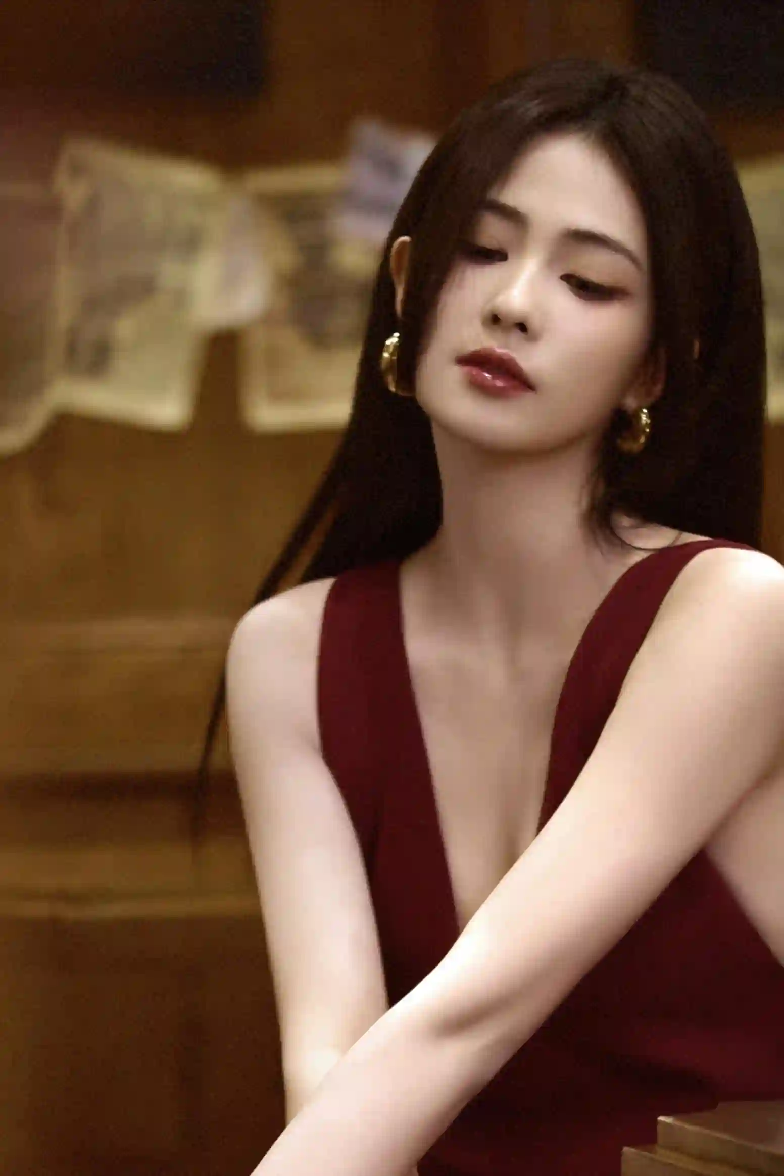 长发美女 明星 白鹿 红裙 性感美女 唯美