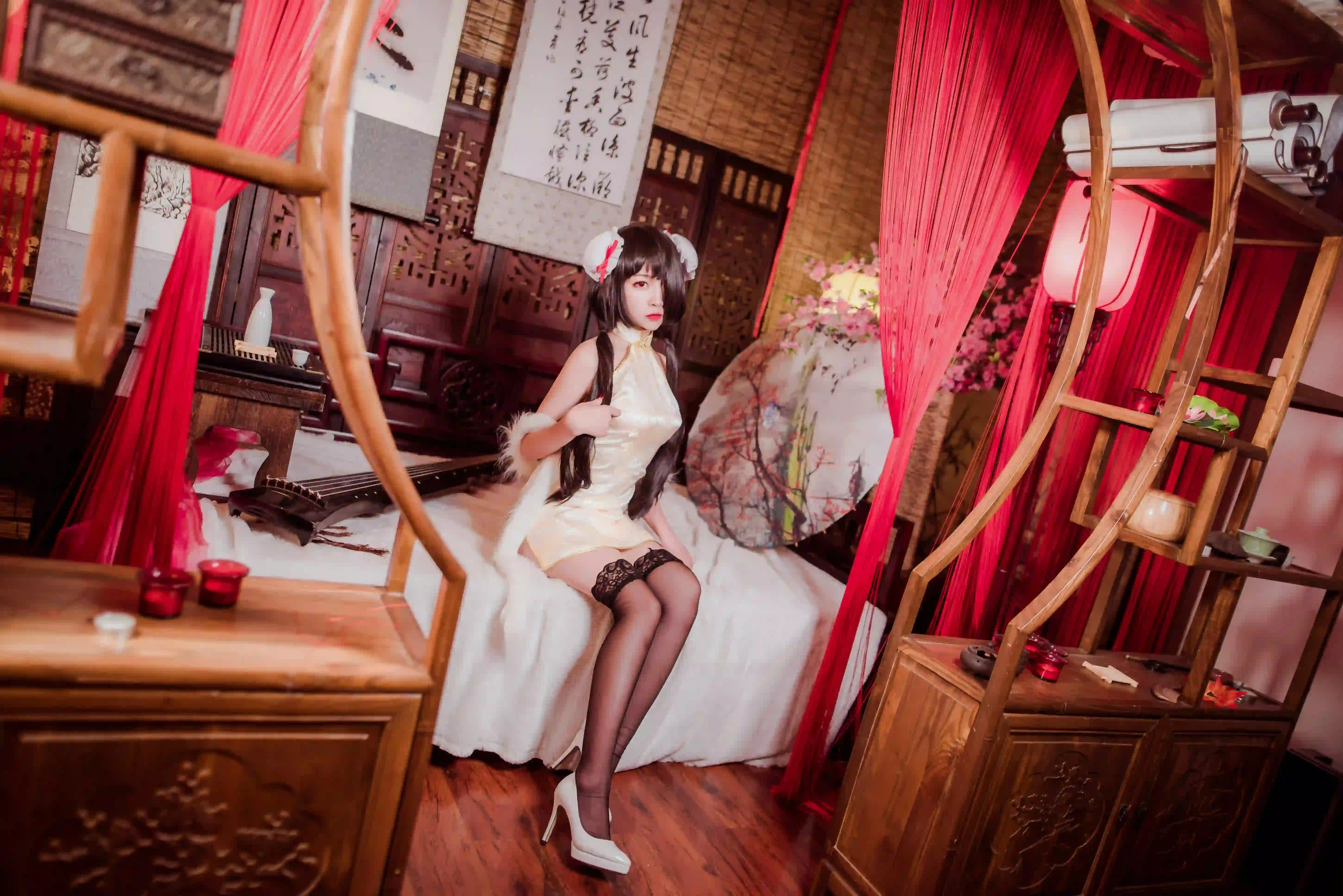 长发性感美女 黑丝 古色古香 旗袍