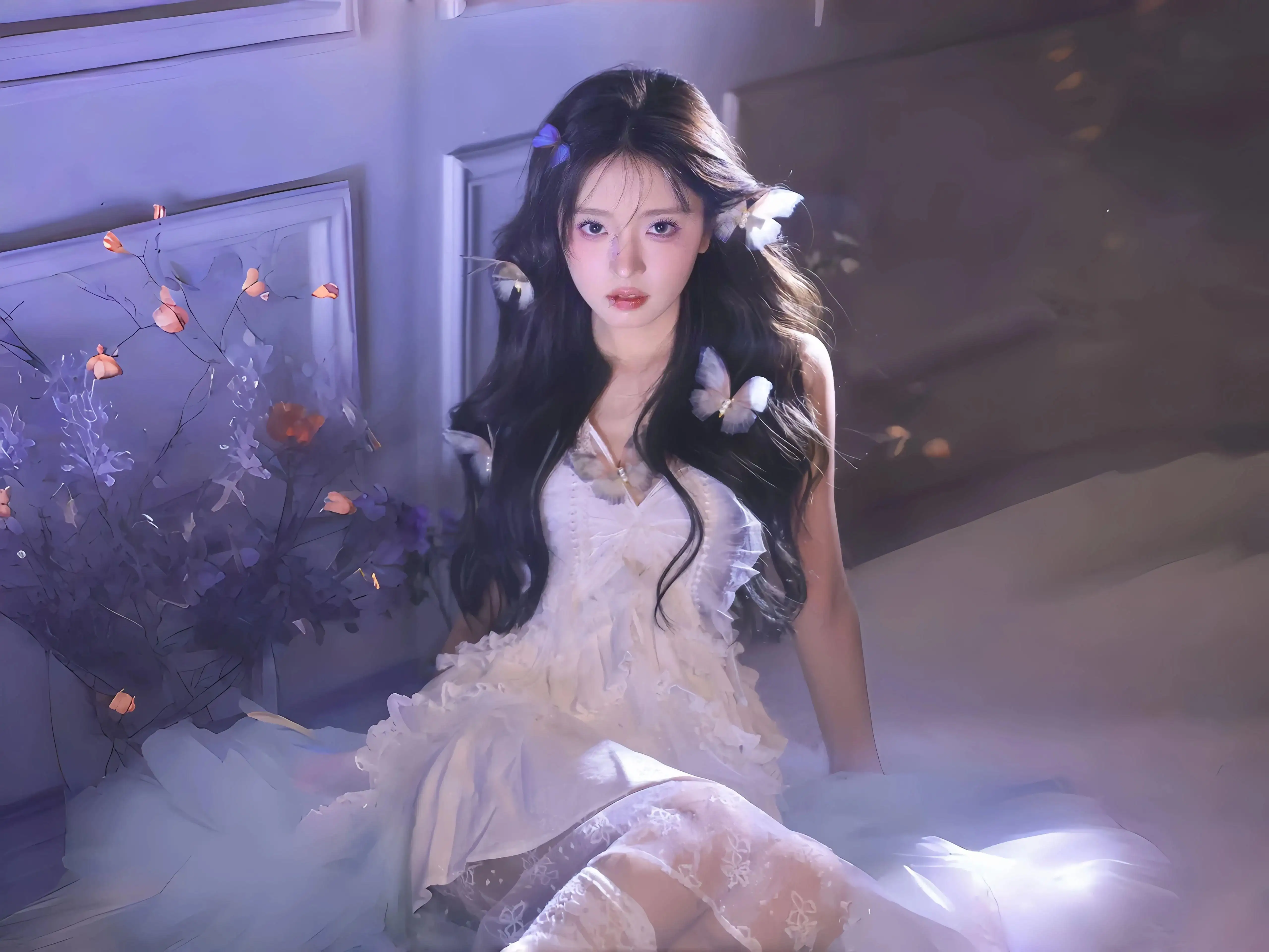 白裙黑发性感美女