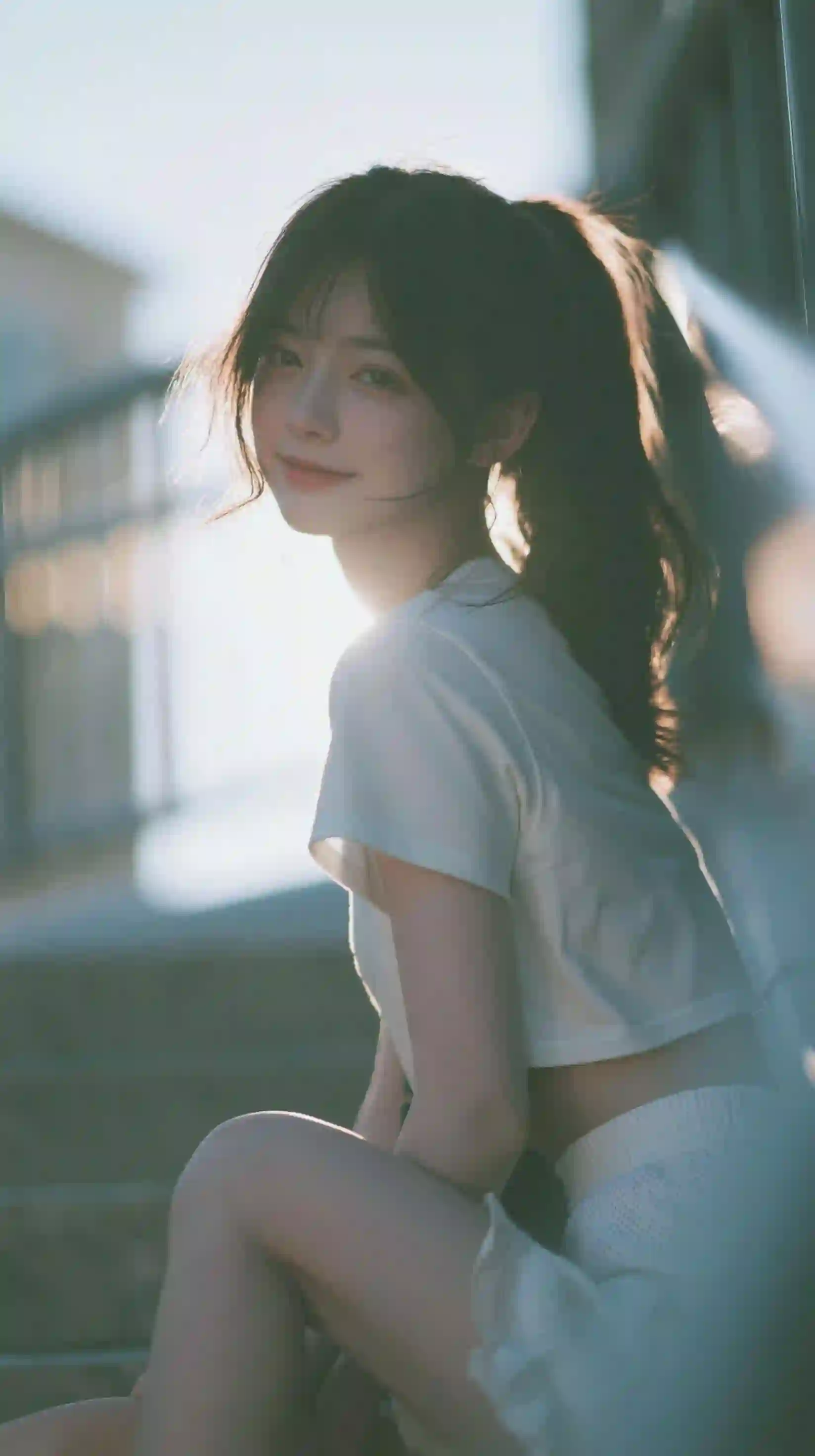 逆光少女 白衣 清纯微笑 人像写真 阳光