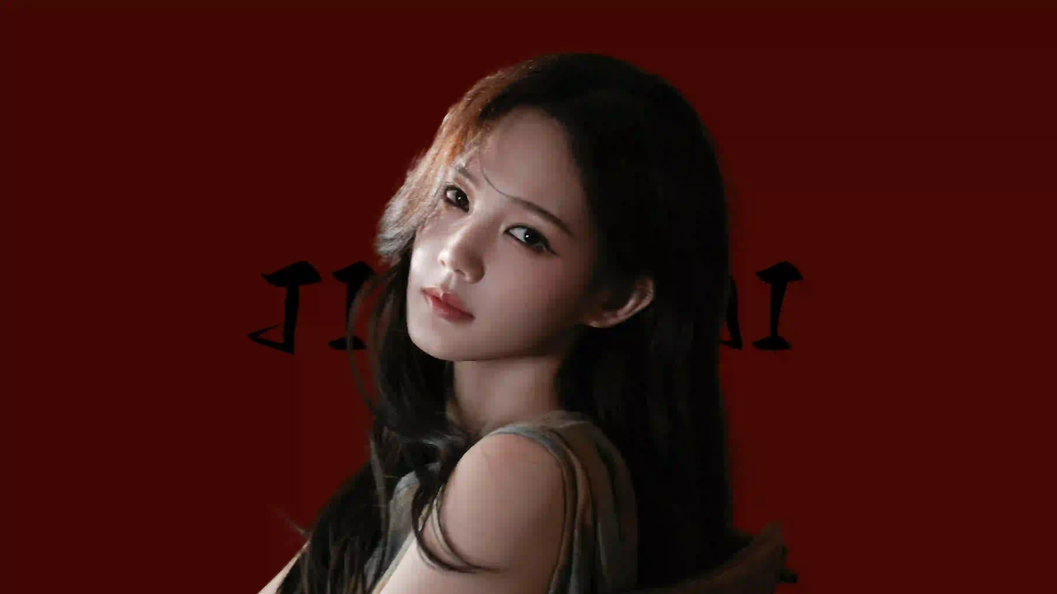 明星美女 李一桐 长发美女 性感美女 纯色背景 红色 特写