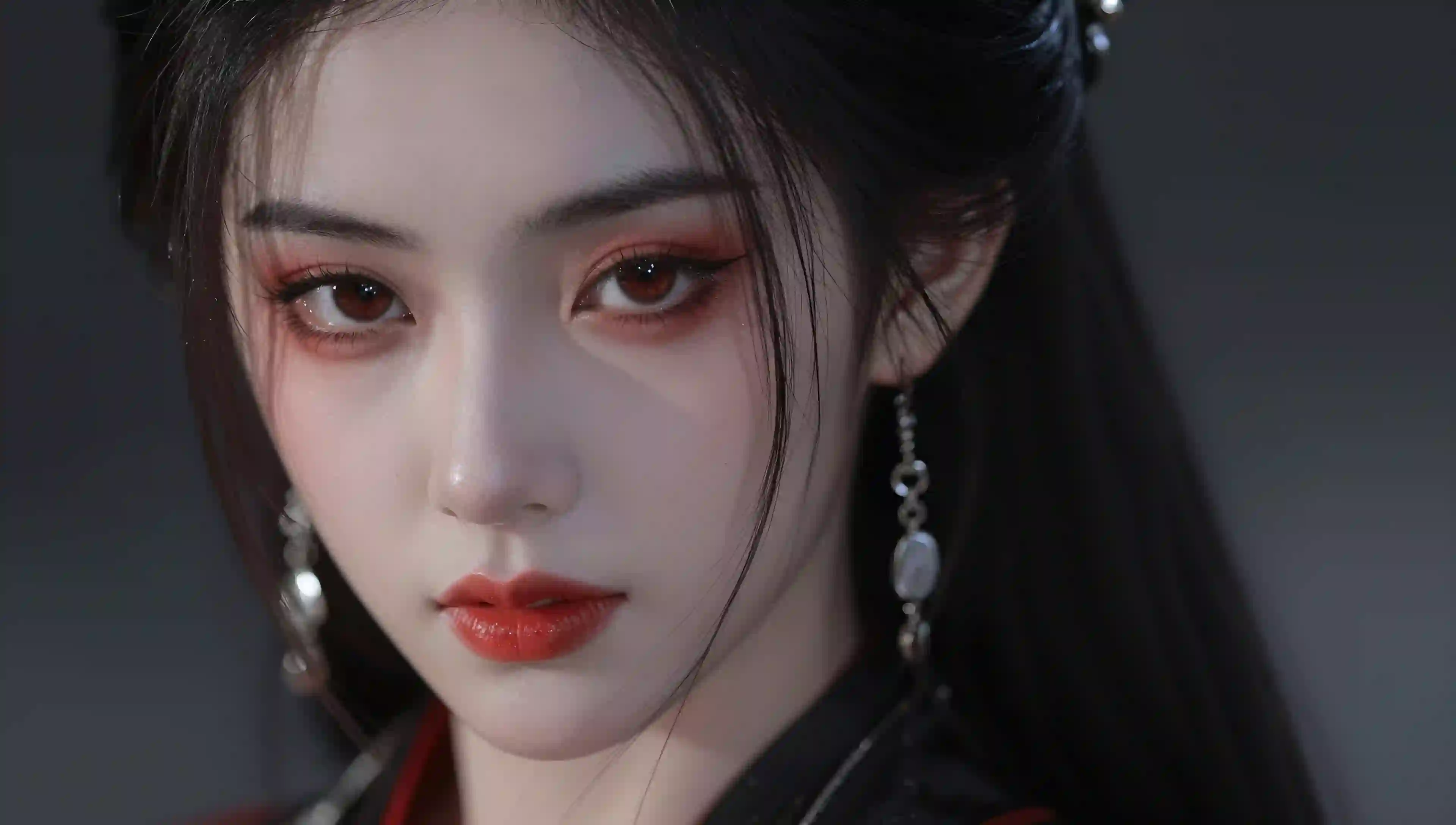 冷艳 妆容 精致 红眼影 肖像 壁纸
