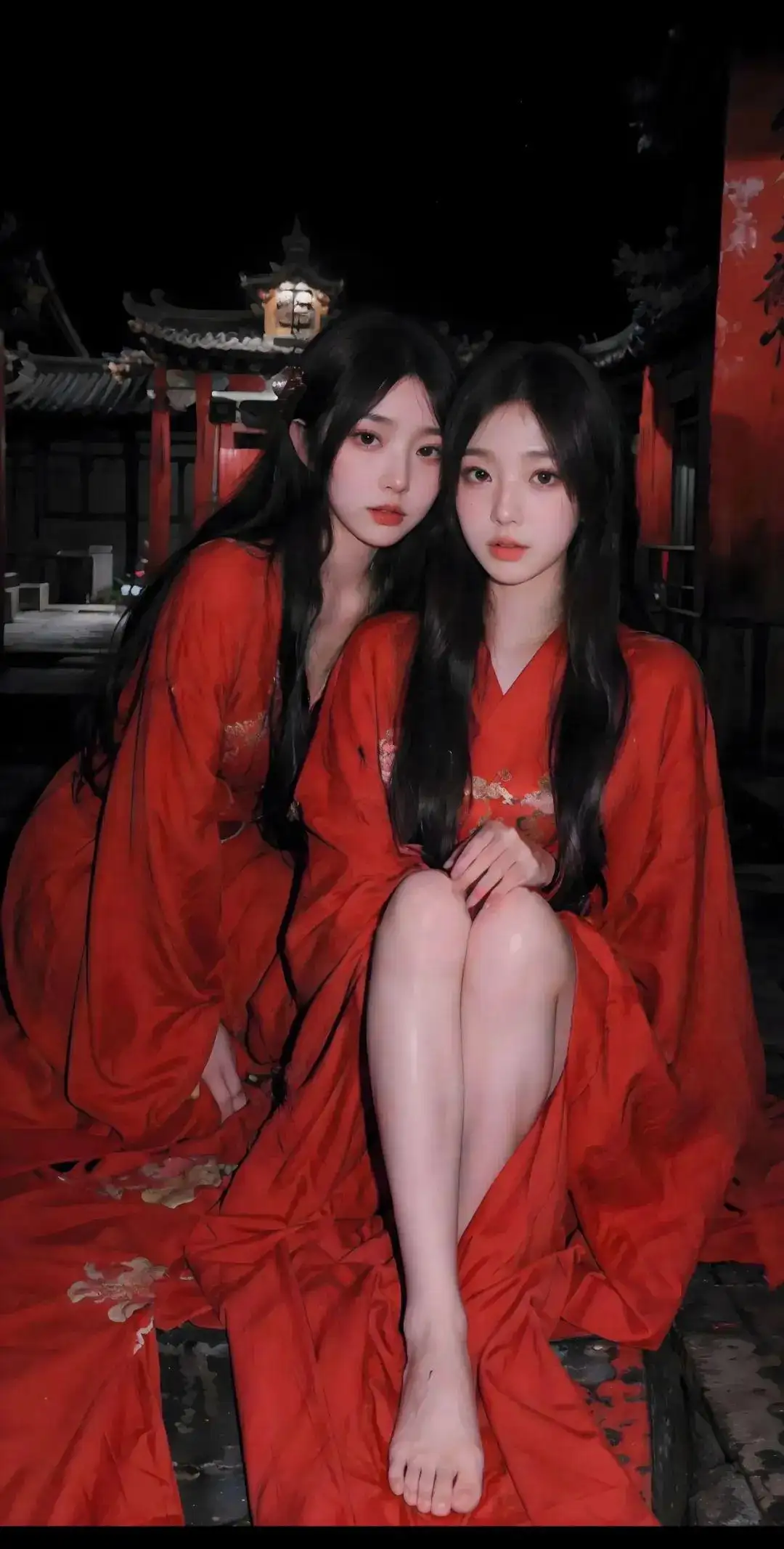 长发古风 红衣女孩 美腿