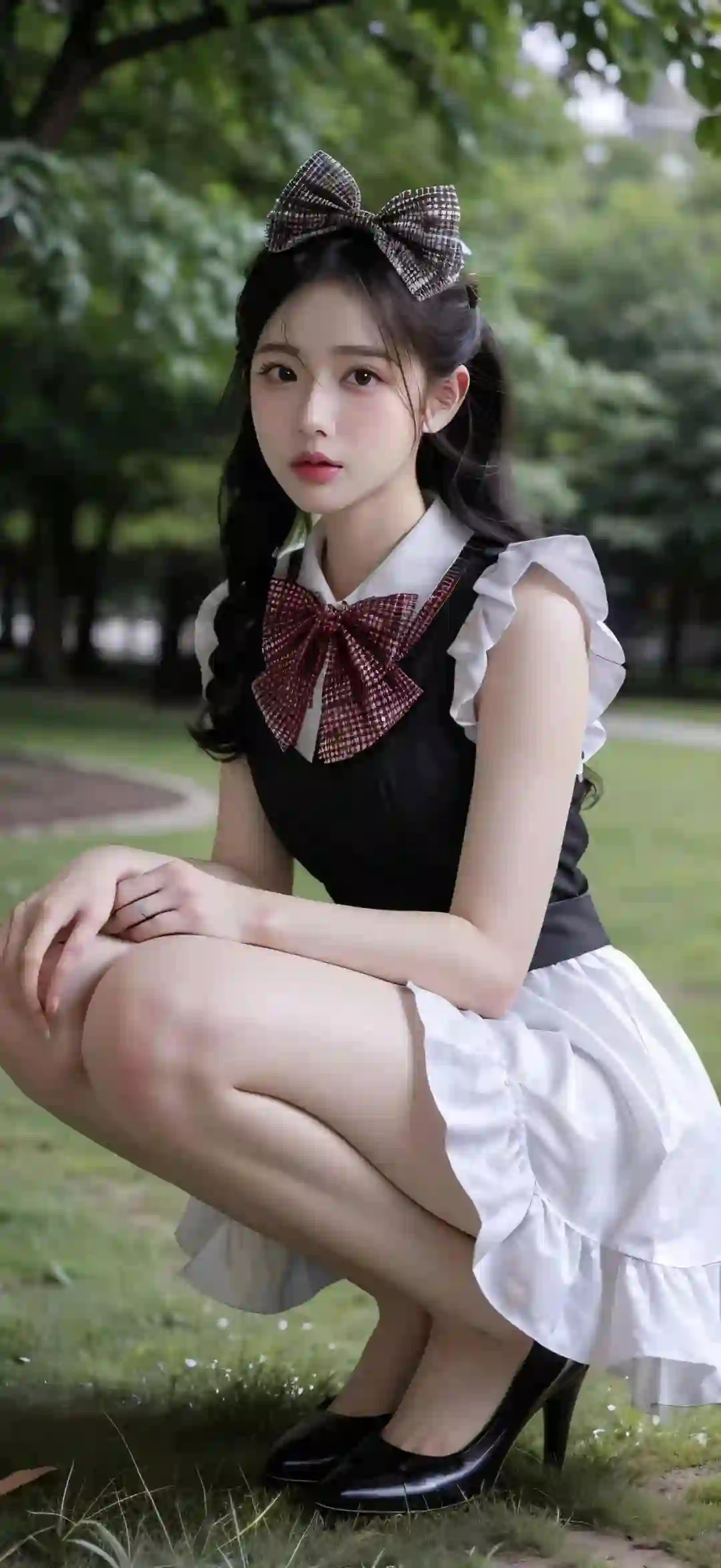 户外写真 可爱女仆装 绿色草坪