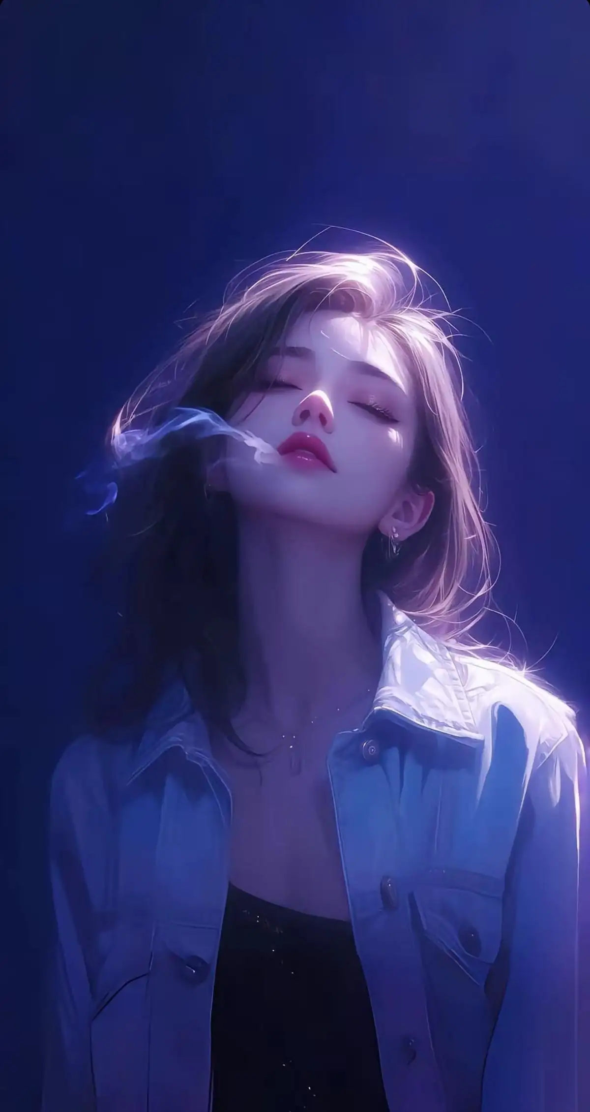 寂寞如烟，闭着眼睛，短发AI美女，抽烟的女生