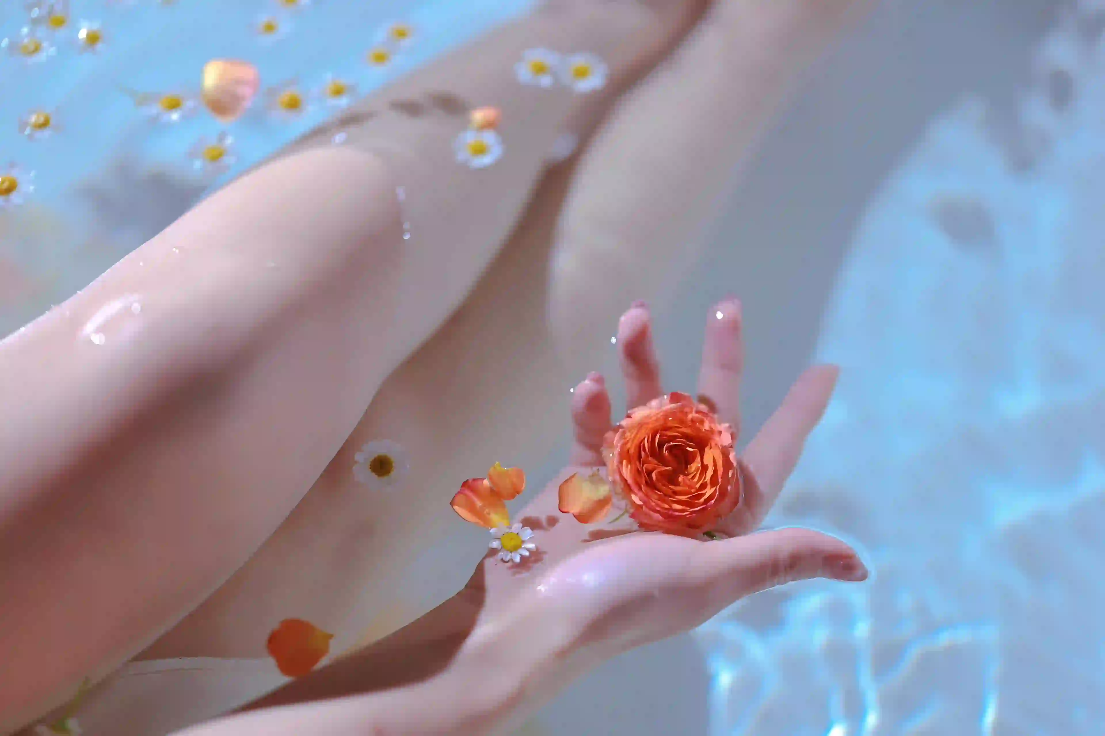 长腿女孩 长腿 水 花