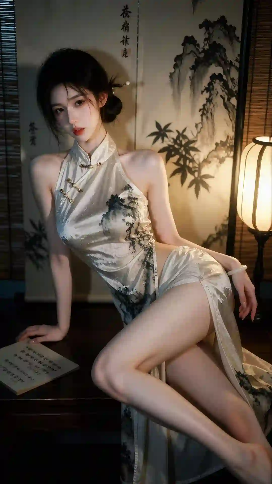 水墨旗袍 美女 古风 优雅 室内