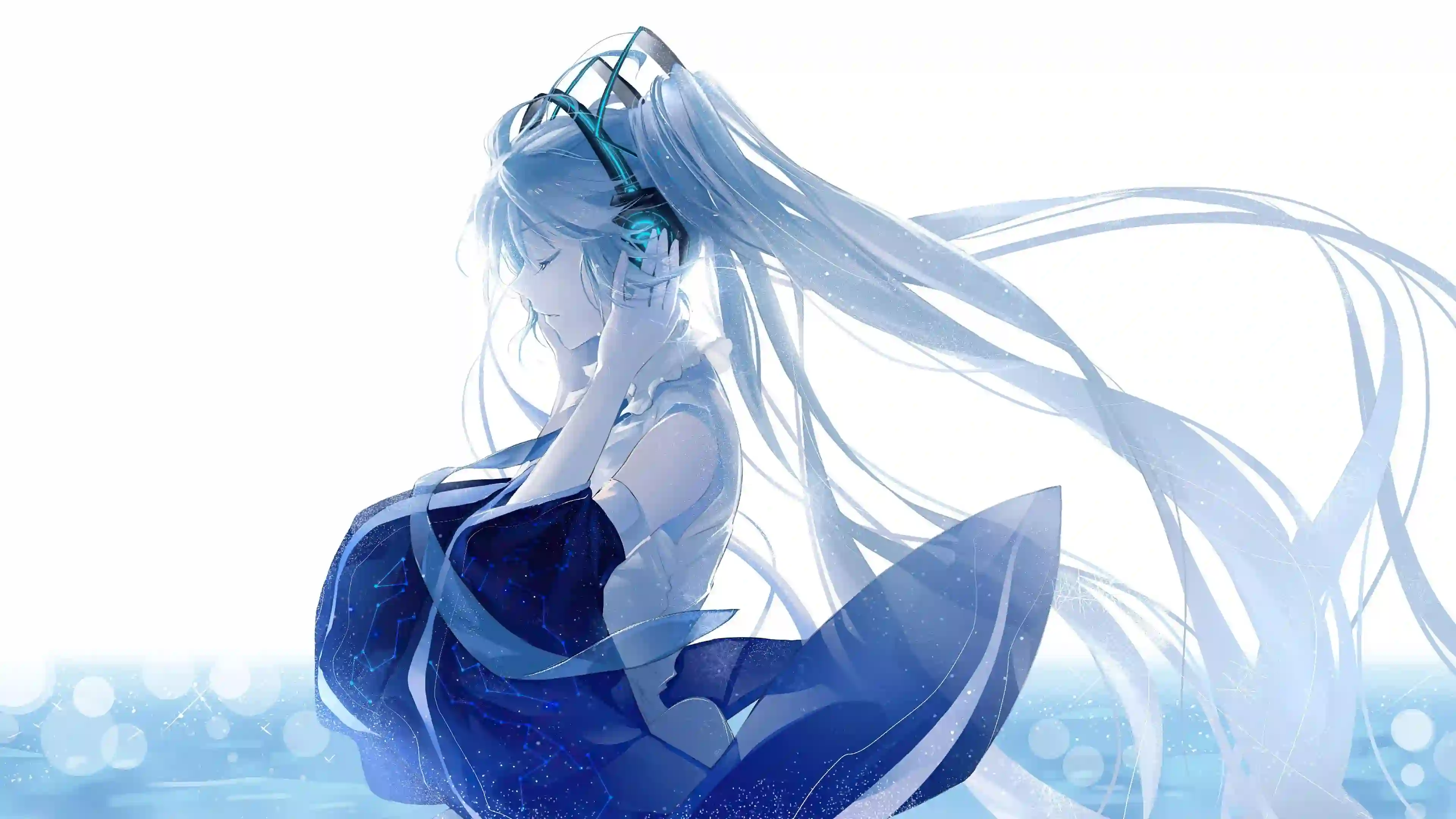 动漫女孩 二次元 双马尾女孩 初音未来 蓝色头发 耳机 虚拟歌姬