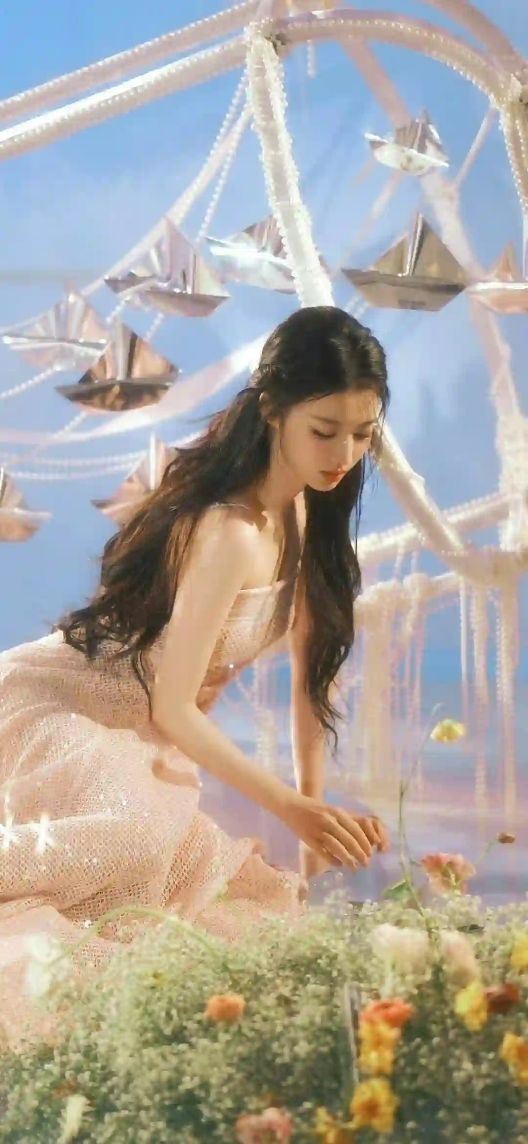 王楚然 长发性感美女 长裙美女 花 