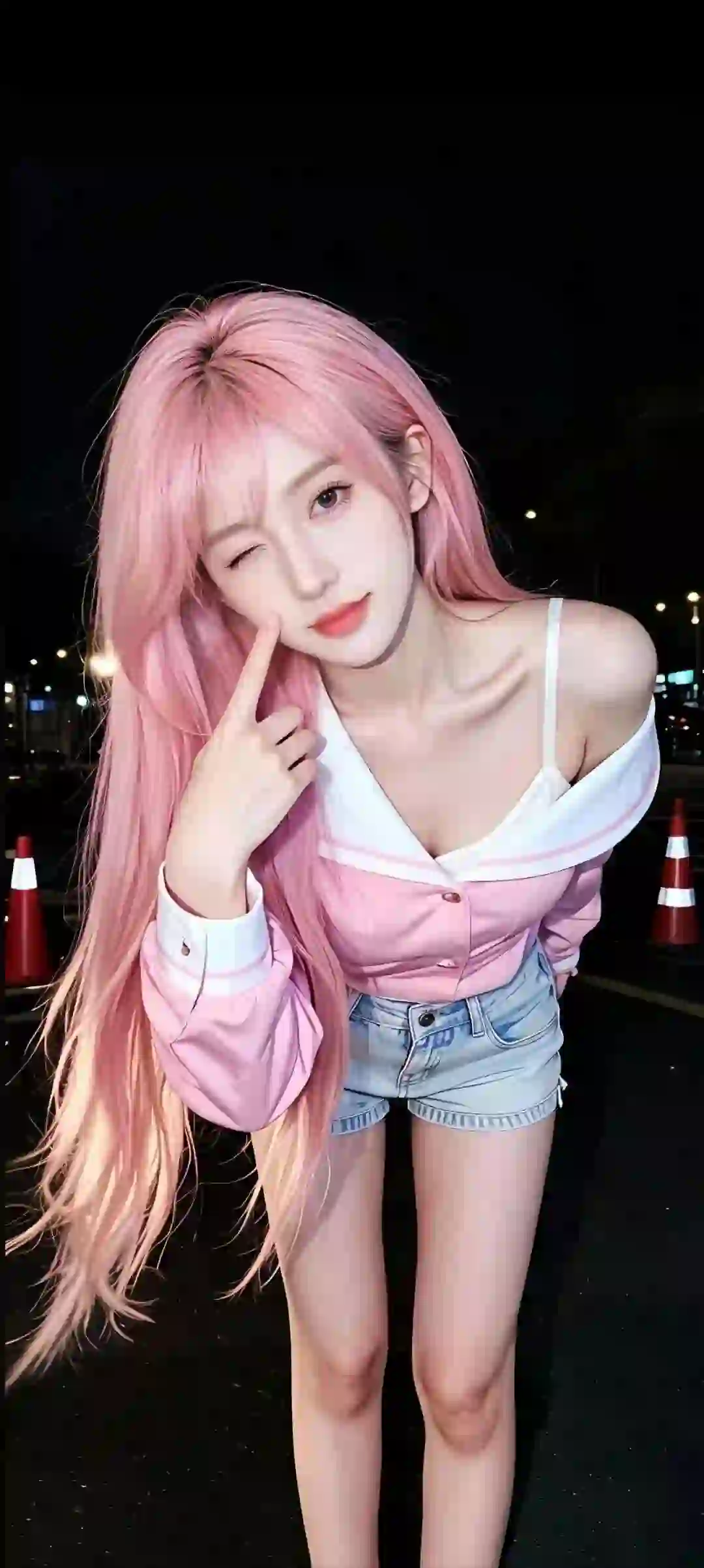 粉红色长发美女 吊带美女 可爱女孩