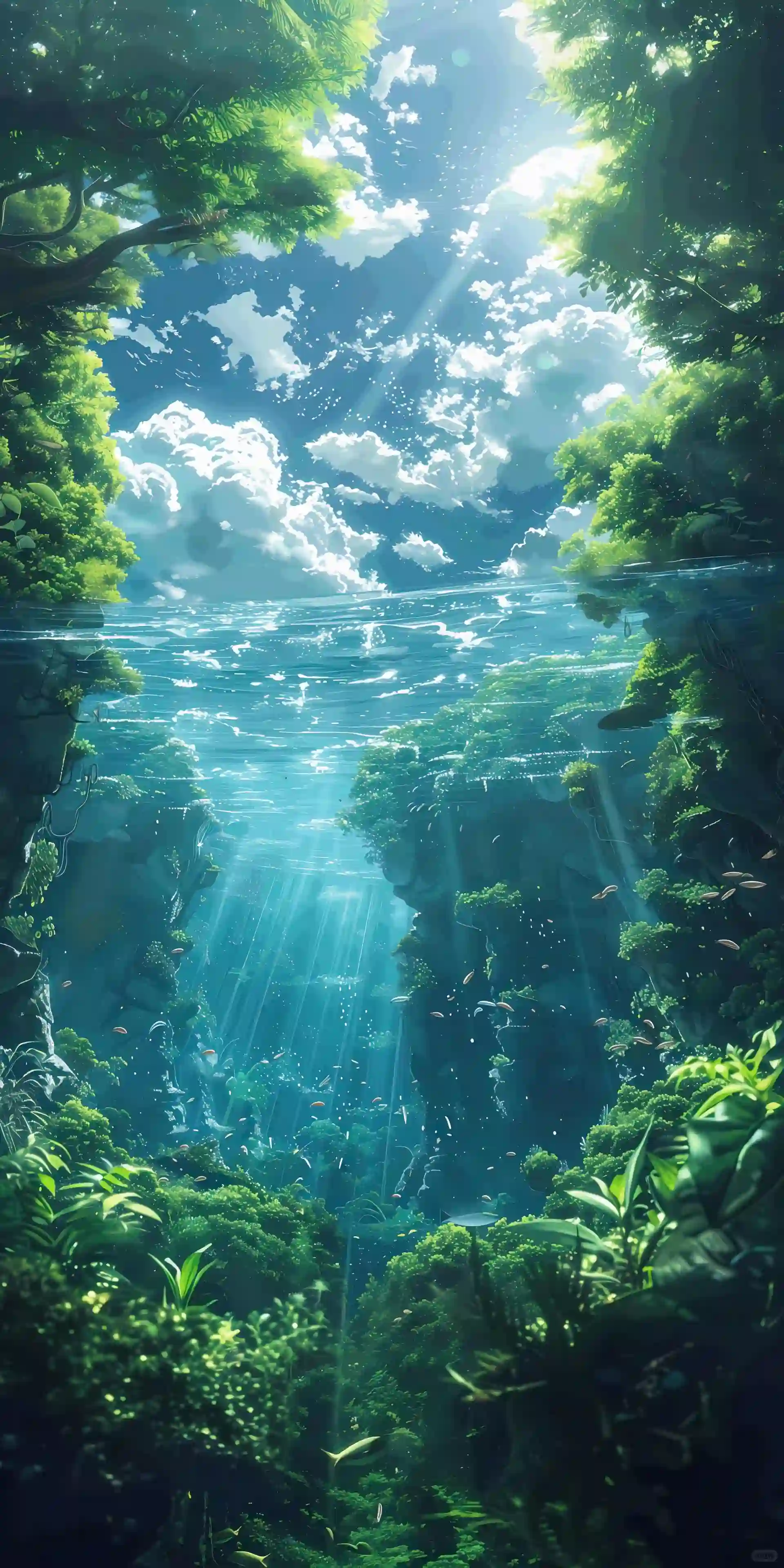 天空云阳光树水下风景4k手机壁纸竖屏