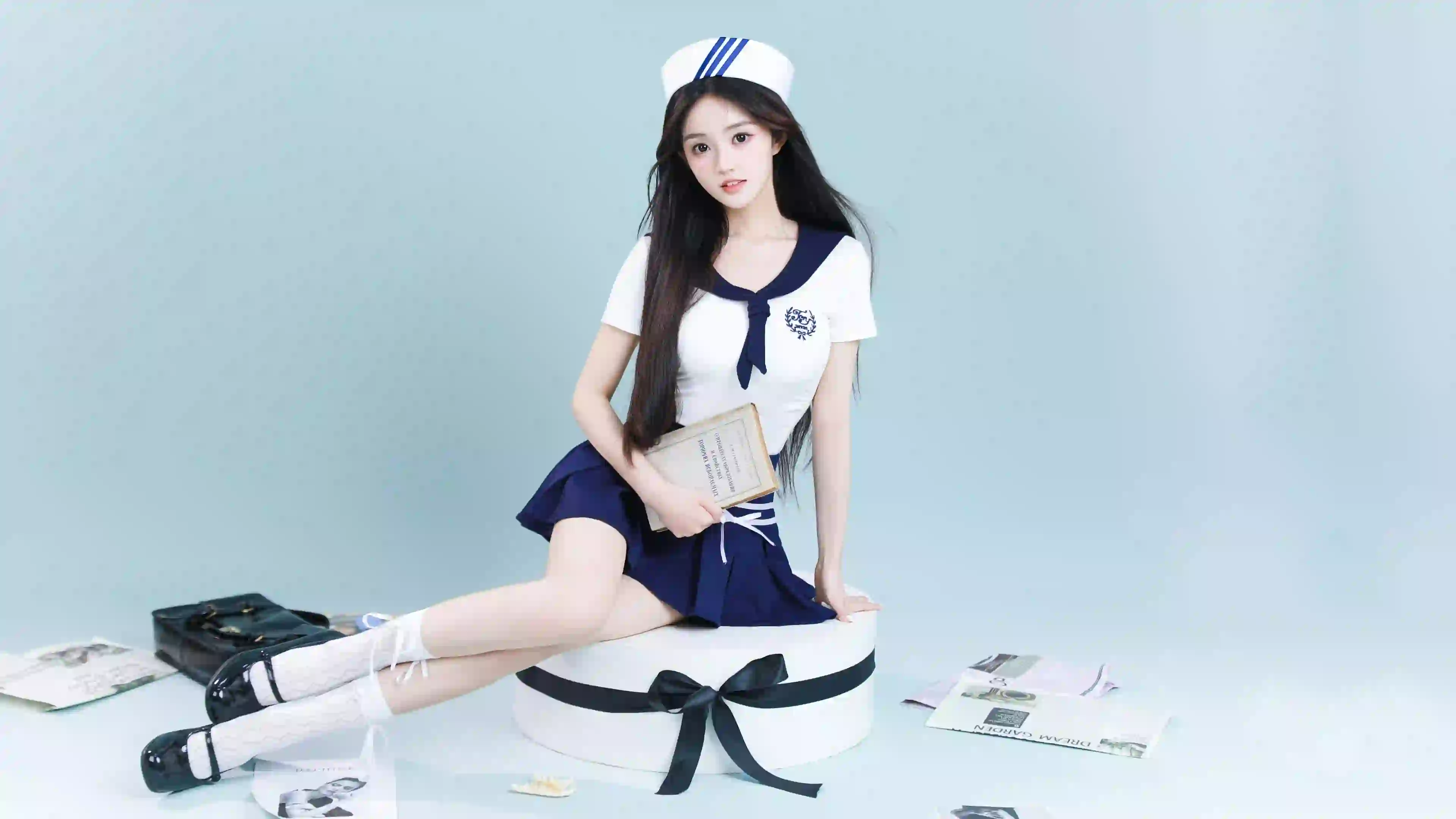 制服少女 长发美女 清纯 纯欲 丝袜 白色丝袜 大长腿