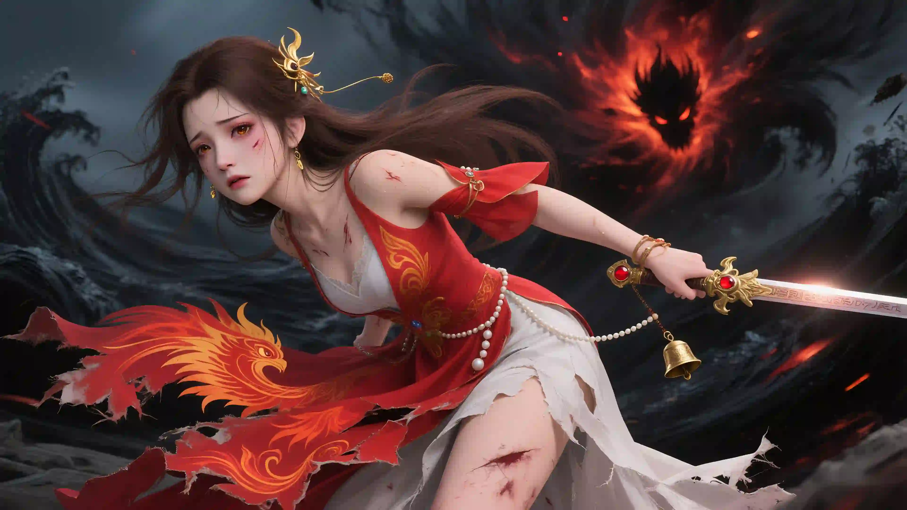 战斗女孩 剑士 红衣女孩 恶魔 哭泣