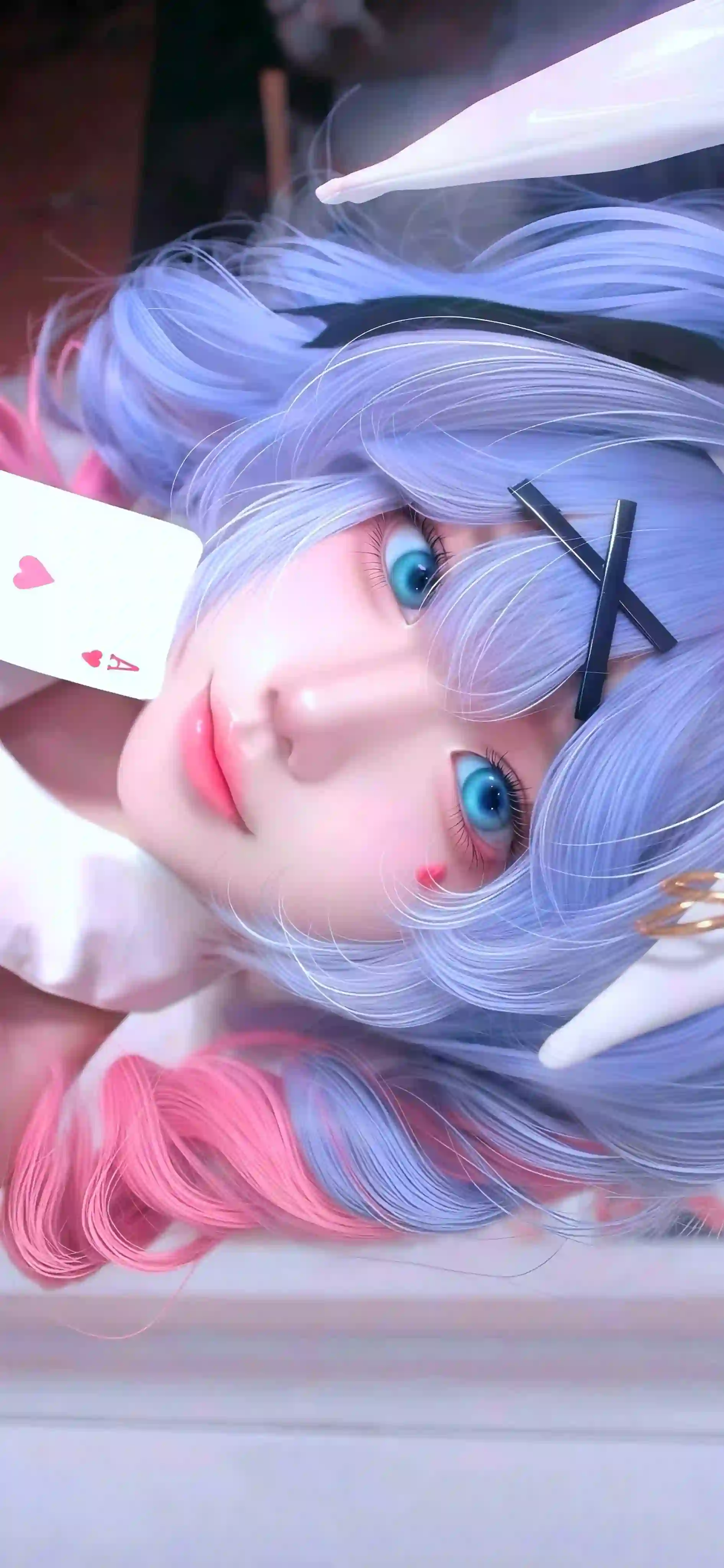 蓝色短发女孩 cos 可爱