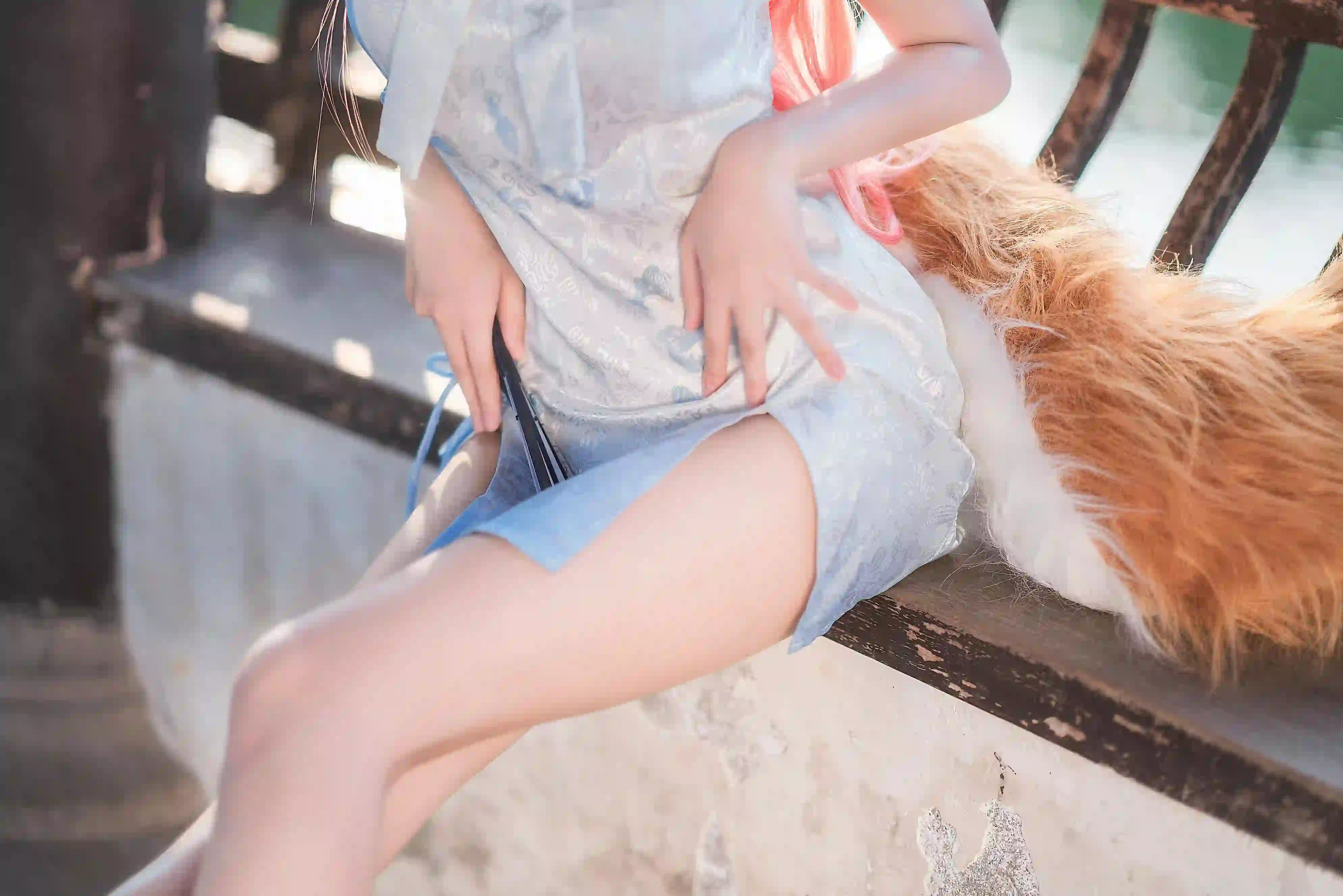 cosplay 长发女孩 狐狸耳朵 尾巴 旗袍 长腿美女 性感