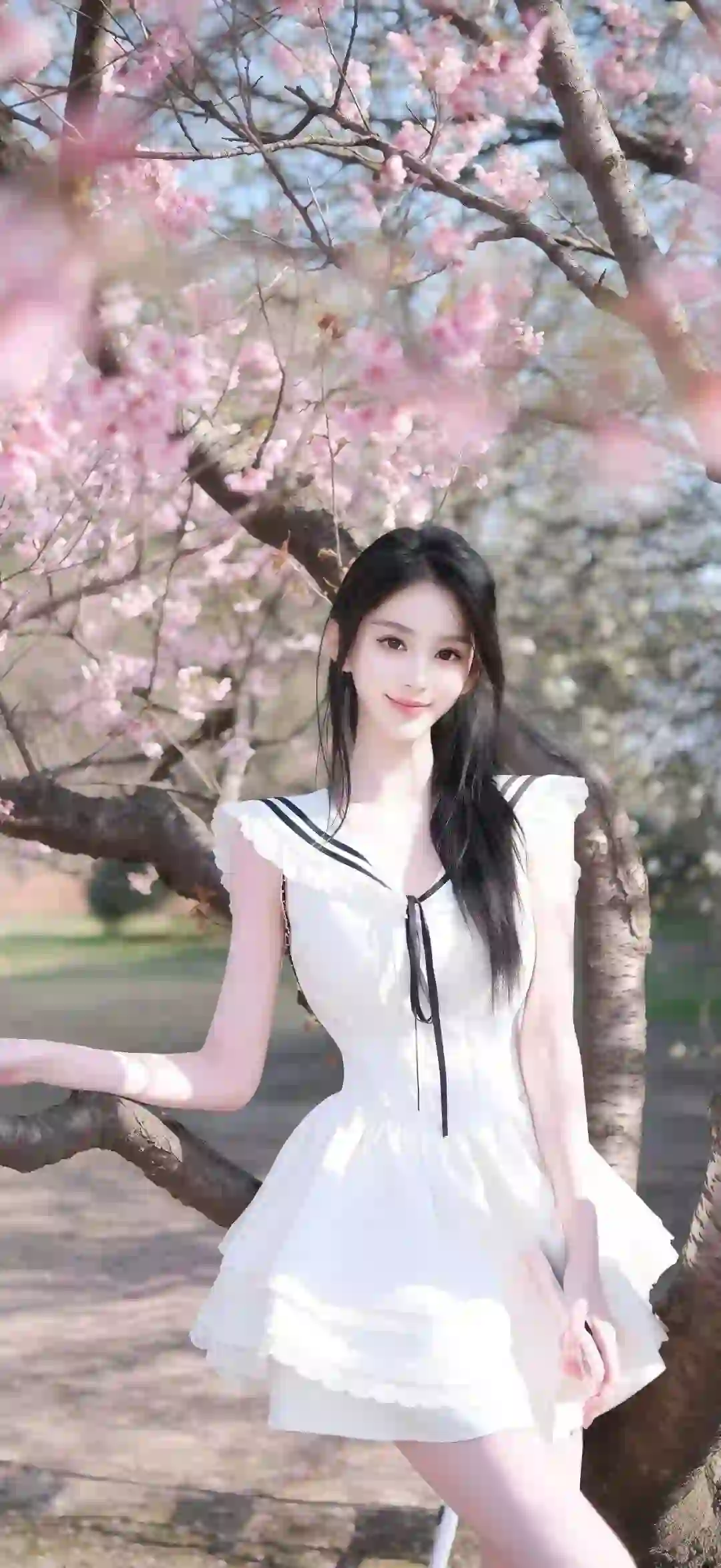 养眼 长发清纯美女 纯欲风 白色裙子 桃花林