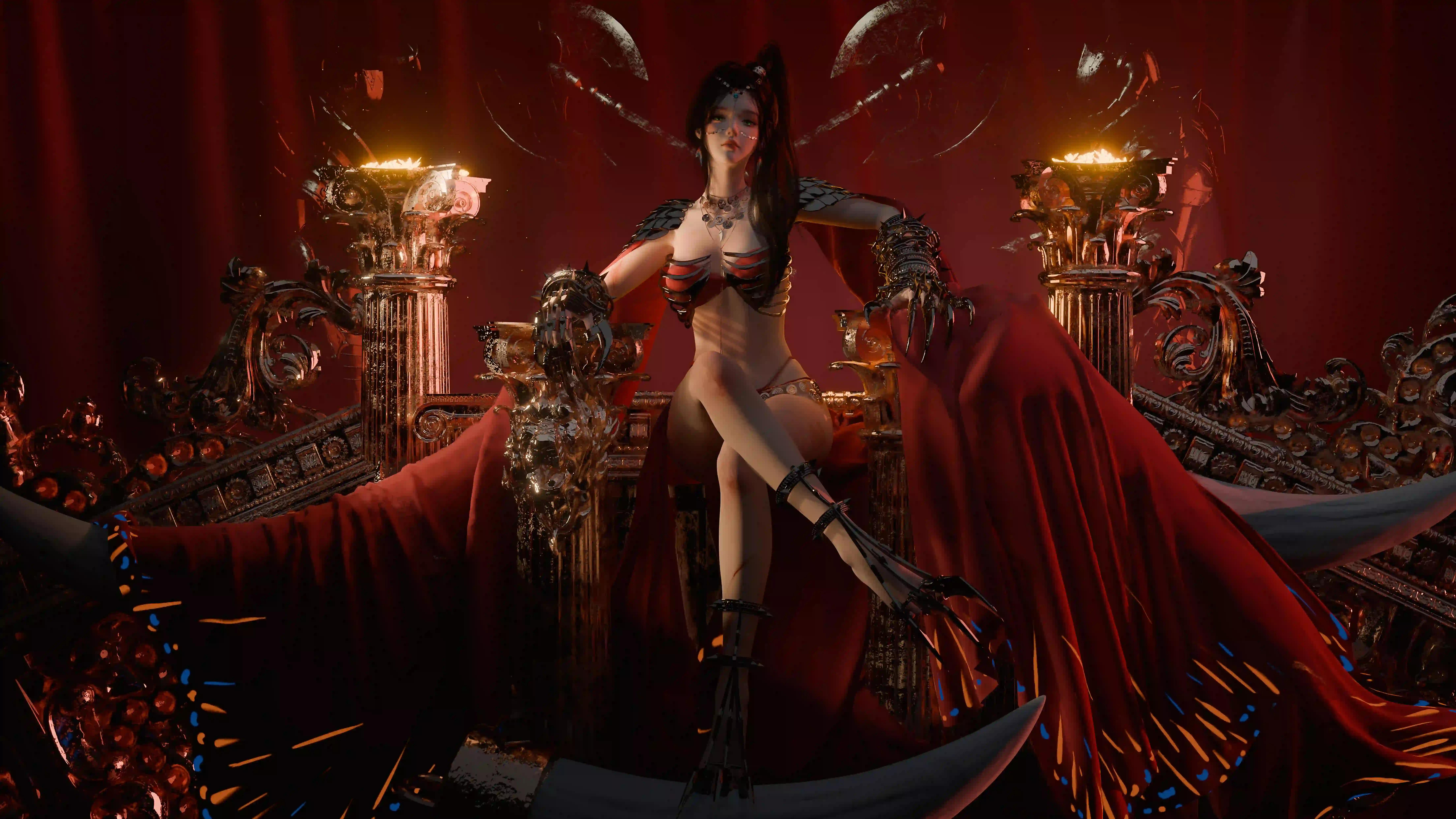 红色背景 长发美女 风铃公主 性感美女 wlop