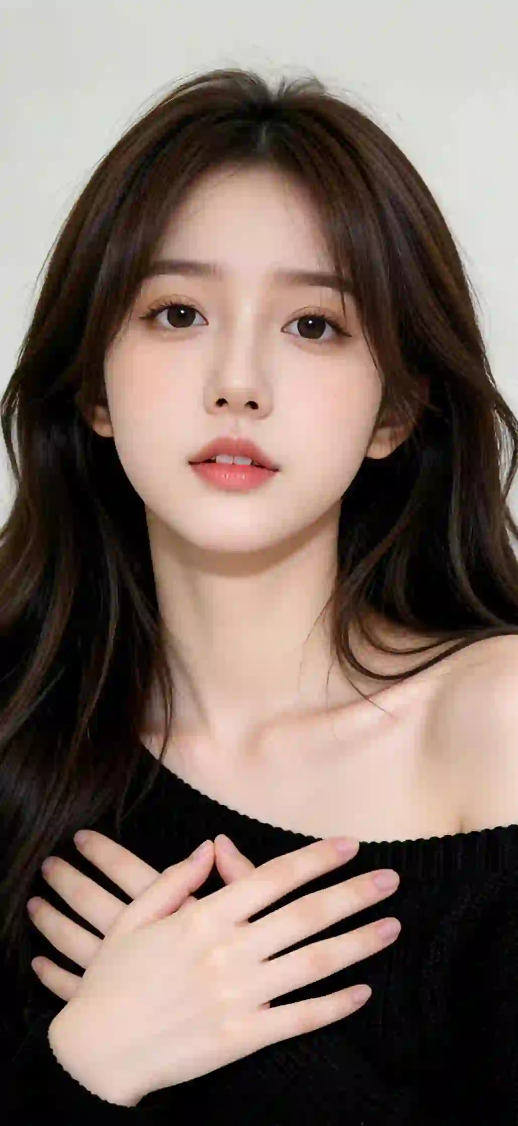 美女 长发美女 性感 黑色衣服 漏肩