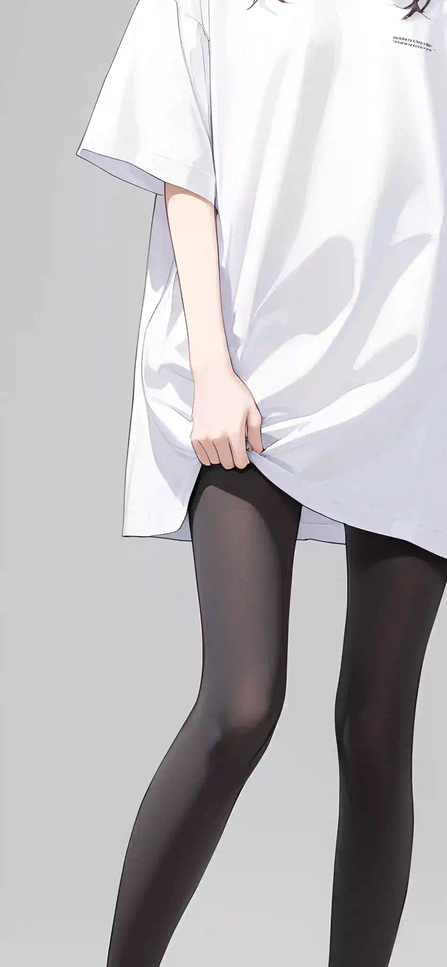 白色体恤 黑色丝袜 黑丝 长腿
