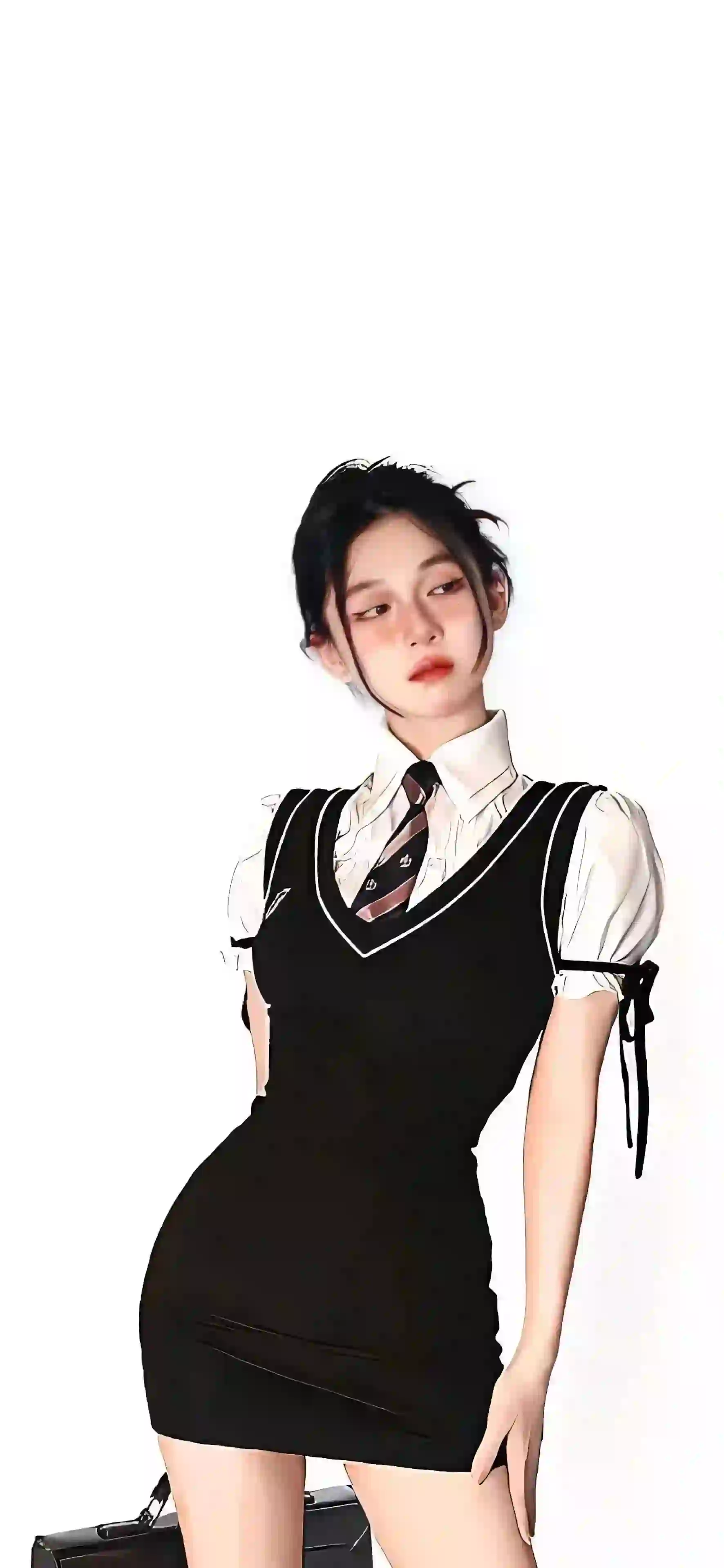 长发jk美女 酷酷的女孩 个性穿搭 时尚 干练